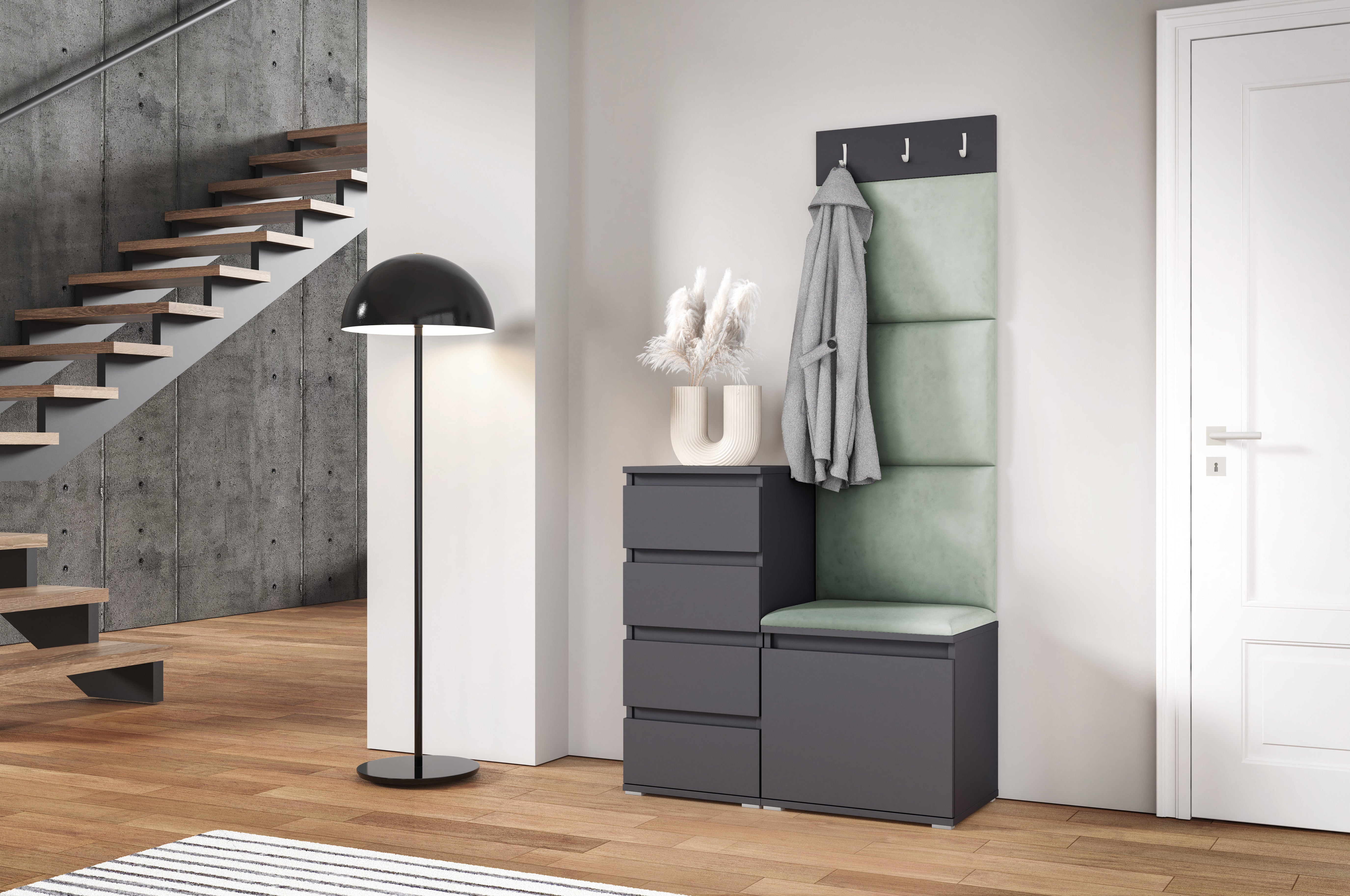 PK Emi 36 Hallway Wardrobe Graphite - Upholstered Panels in Various Colours