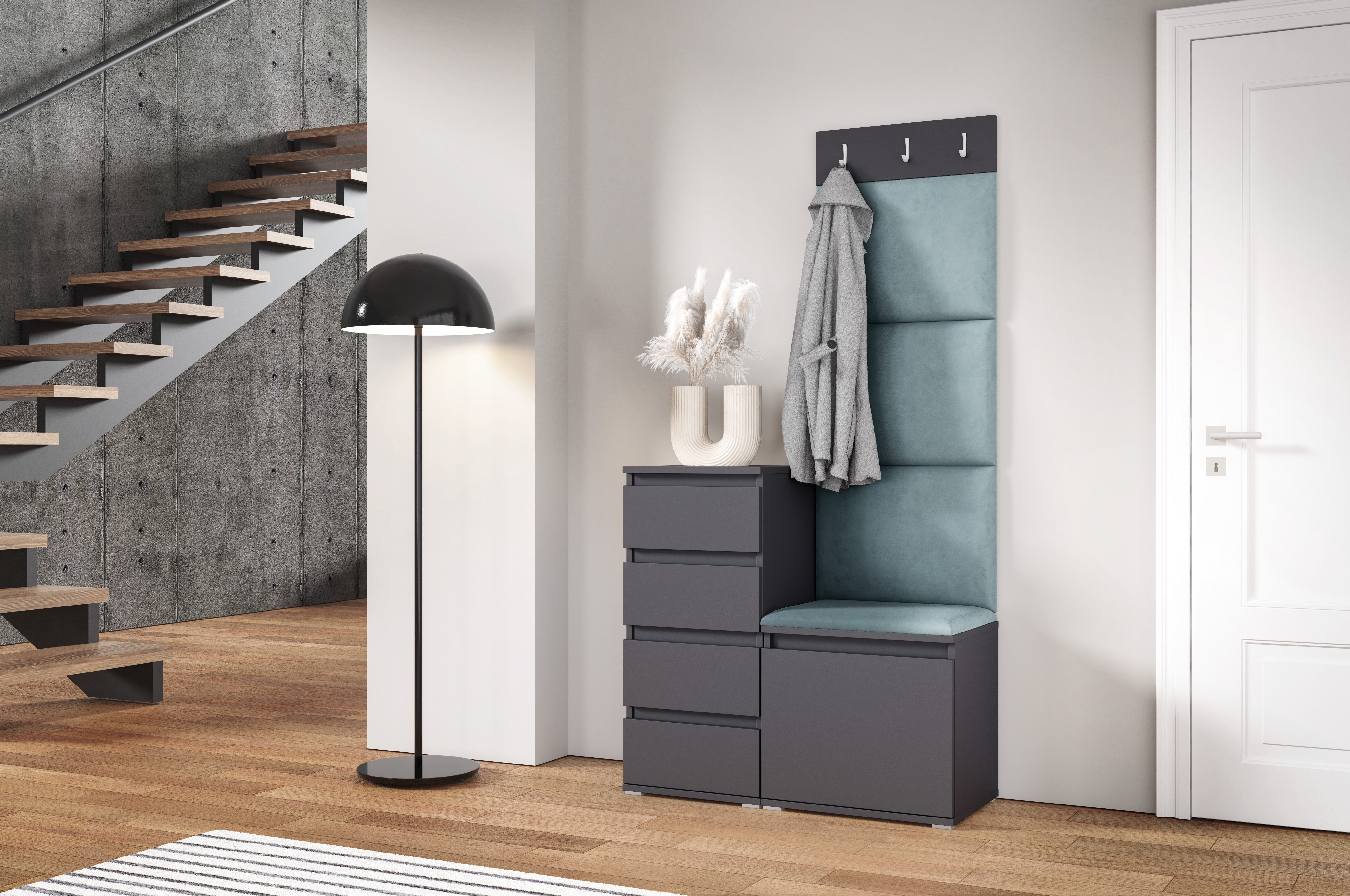 PK Emi 36 Hallway Wardrobe Graphite - Upholstered Panels in Various Colours