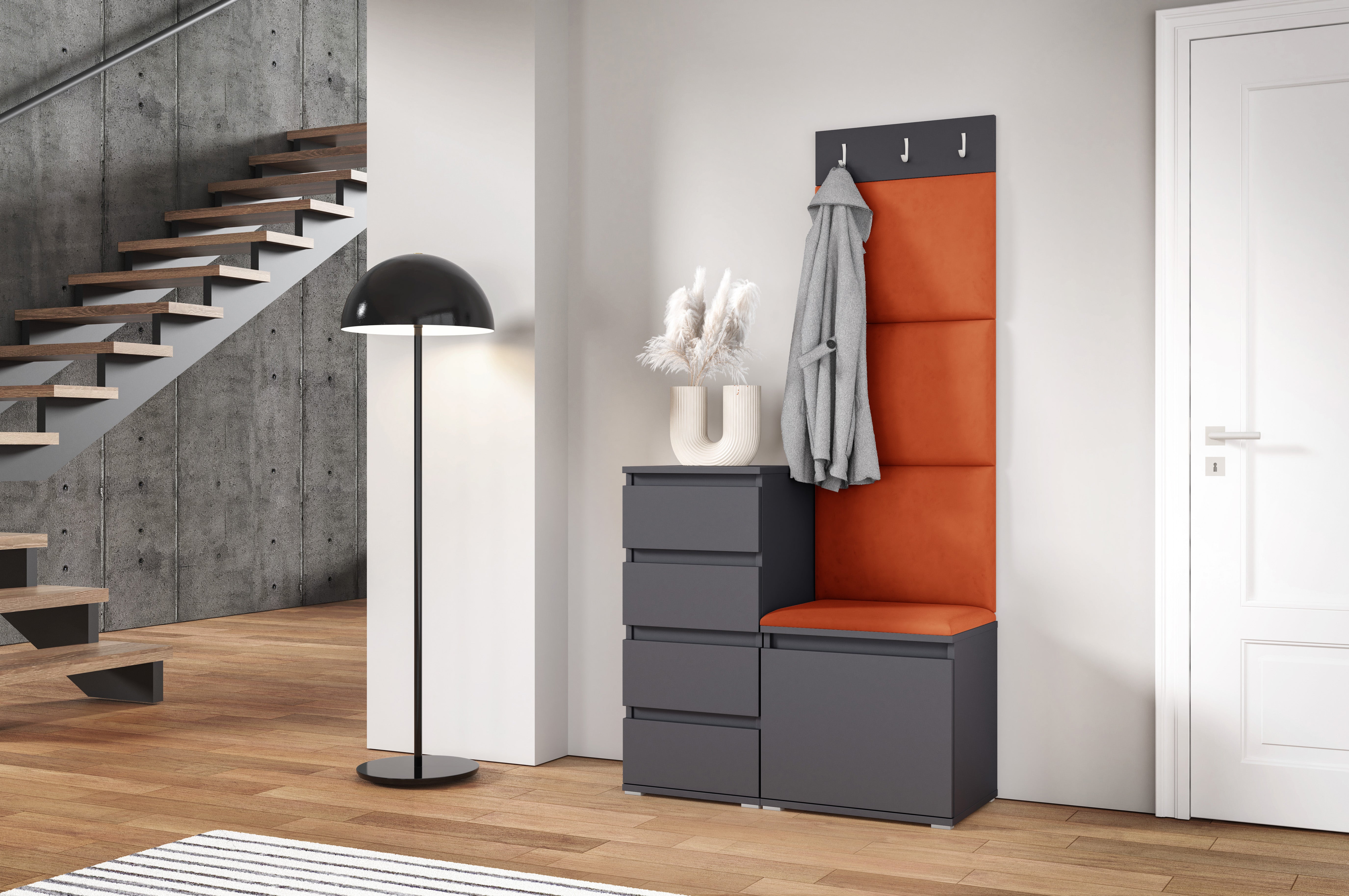 PK Emi 36 Hallway Wardrobe Graphite - Upholstered Panels in Various Colours