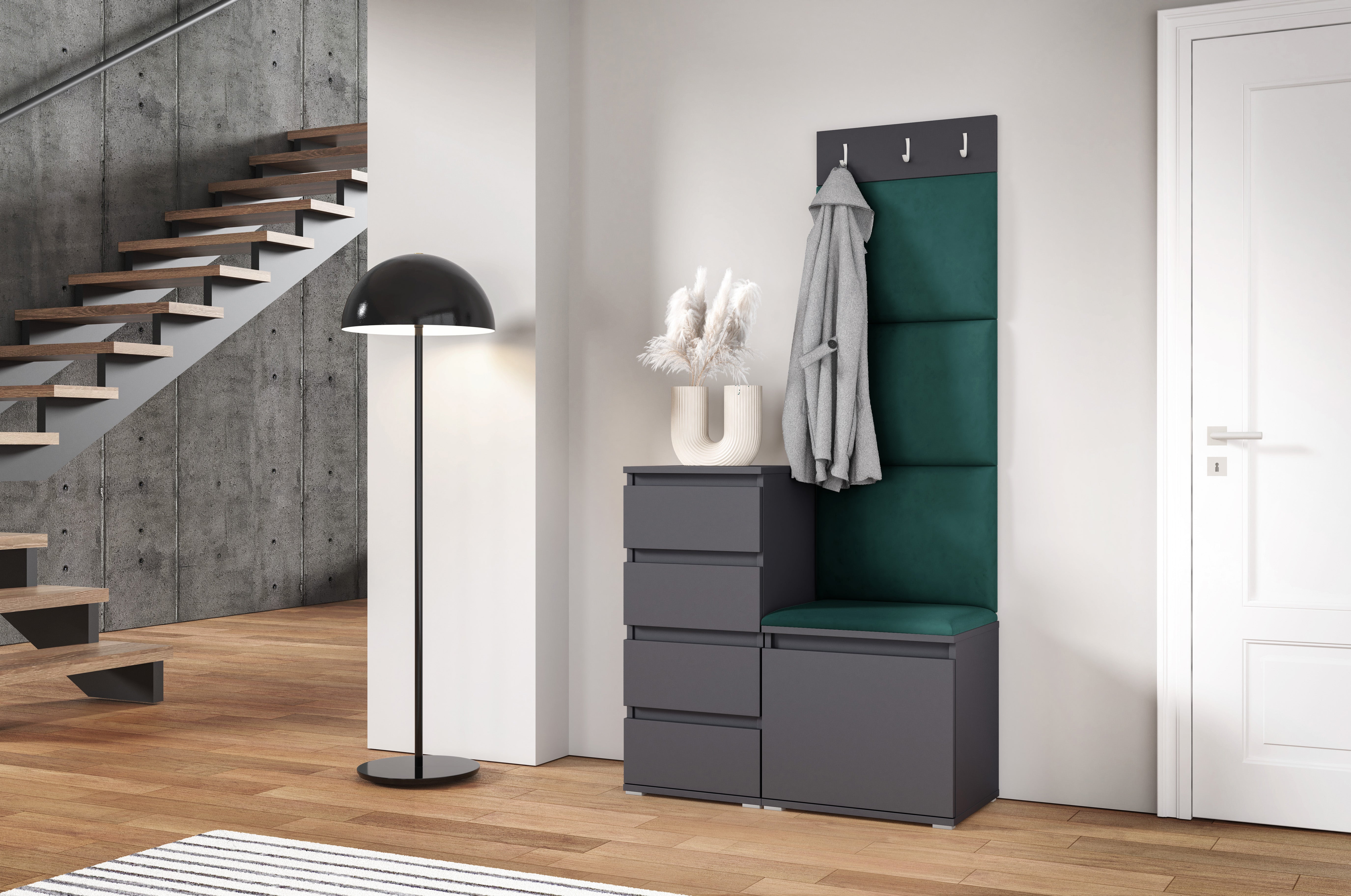 PK Emi 36 Hallway Wardrobe Graphite - Upholstered Panels in Various Colours