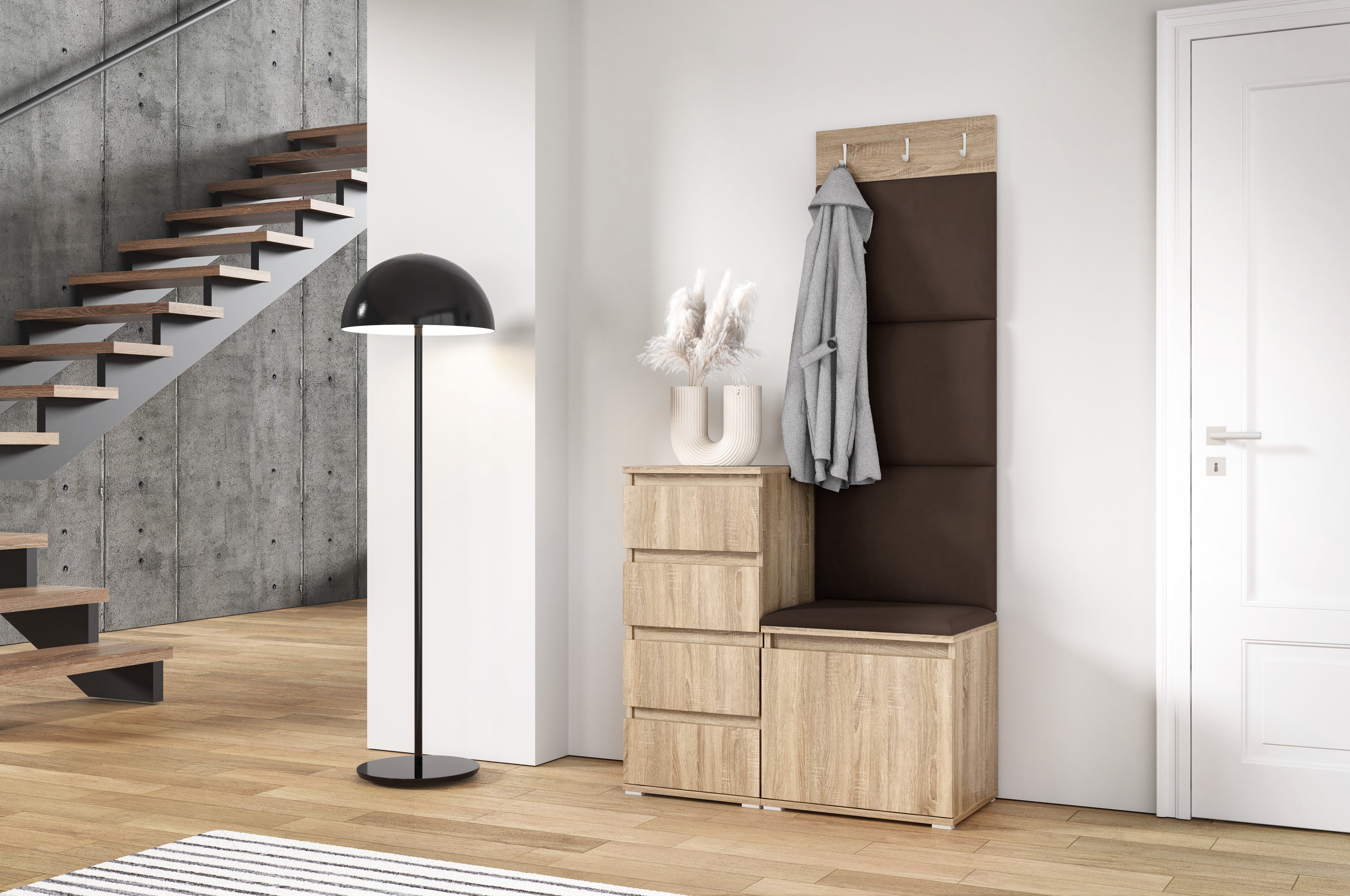 PK Emi 36 Flurschrank Sonoma Oak - Gepolsterte Paneele in verschiedenen Farben