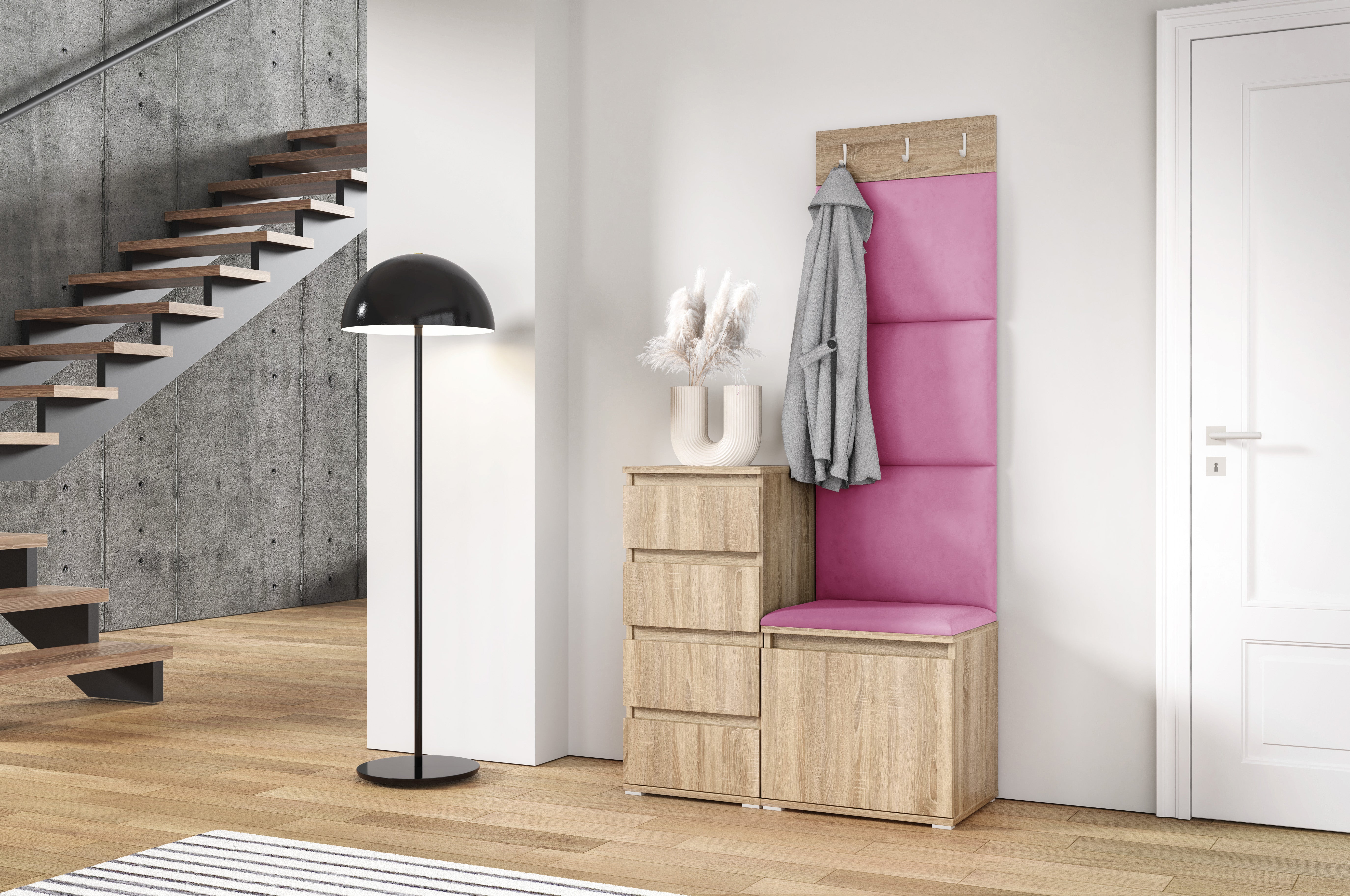 PK Emi 36 Flurschrank Sonoma Oak - Gepolsterte Paneele in verschiedenen Farben