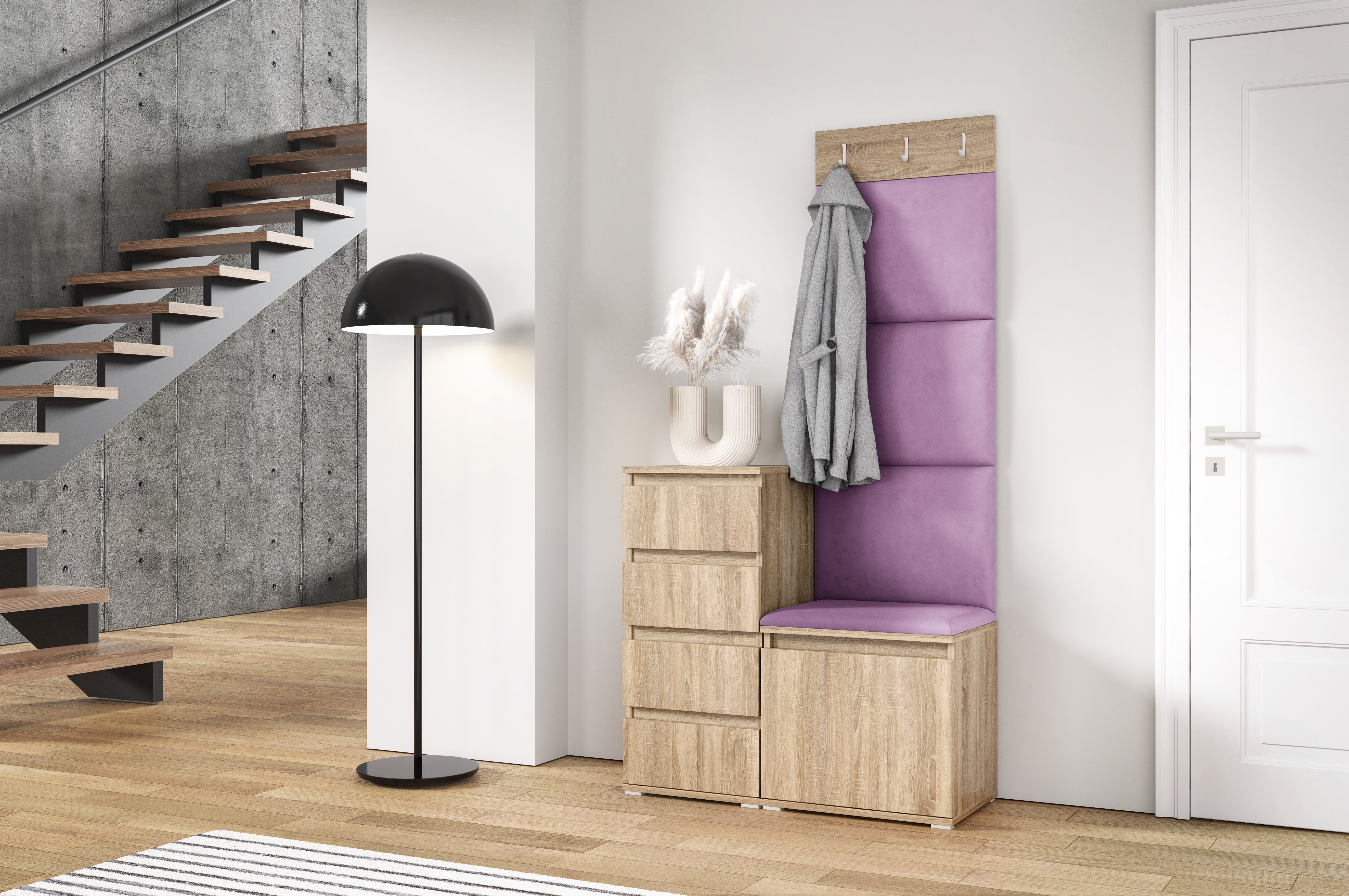 PK Emi 36 Flurschrank Sonoma Oak - Gepolsterte Paneele in verschiedenen Farben