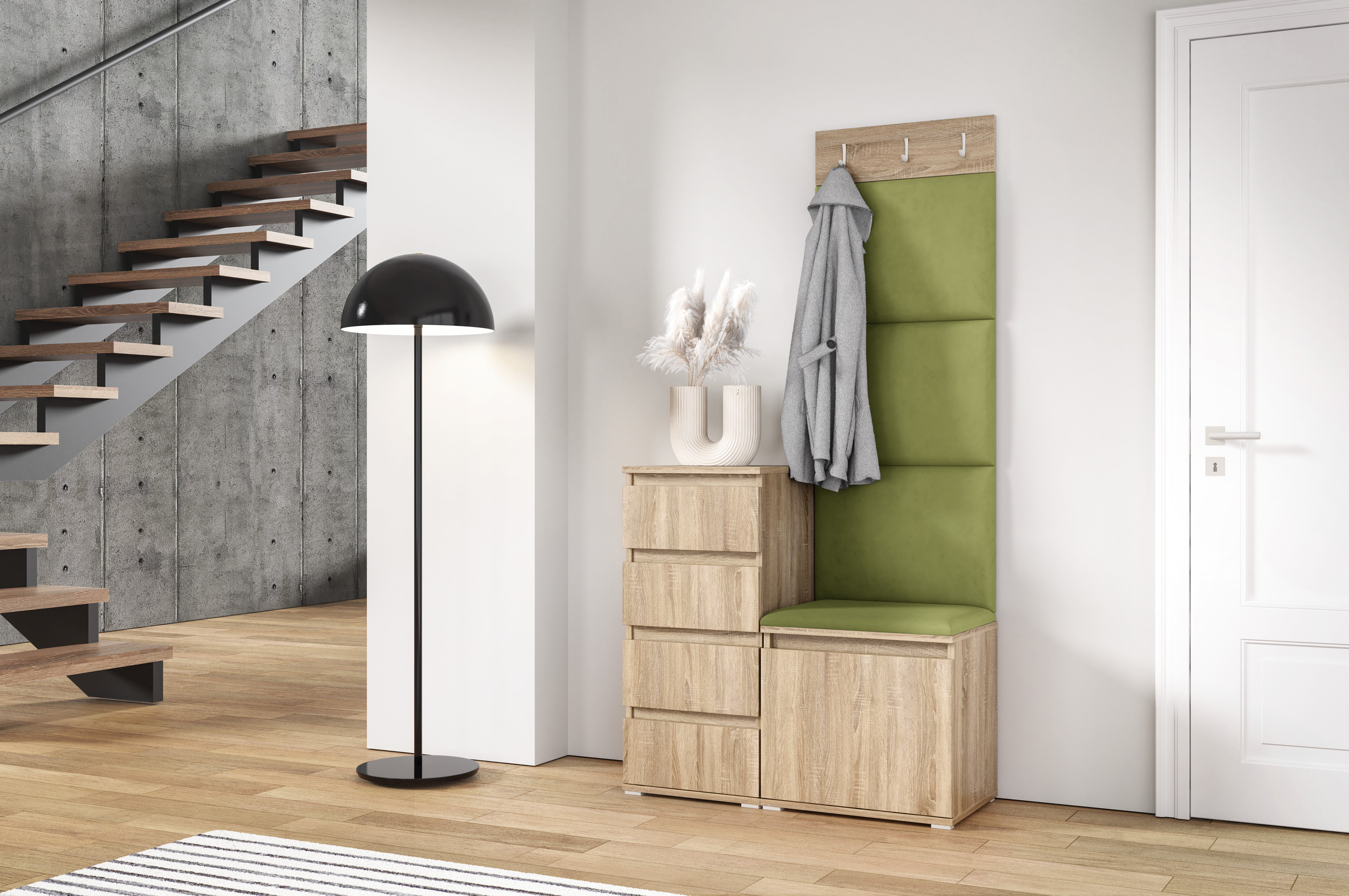 PK Emi 36 Flurschrank Sonoma Oak - Gepolsterte Paneele in verschiedenen Farben