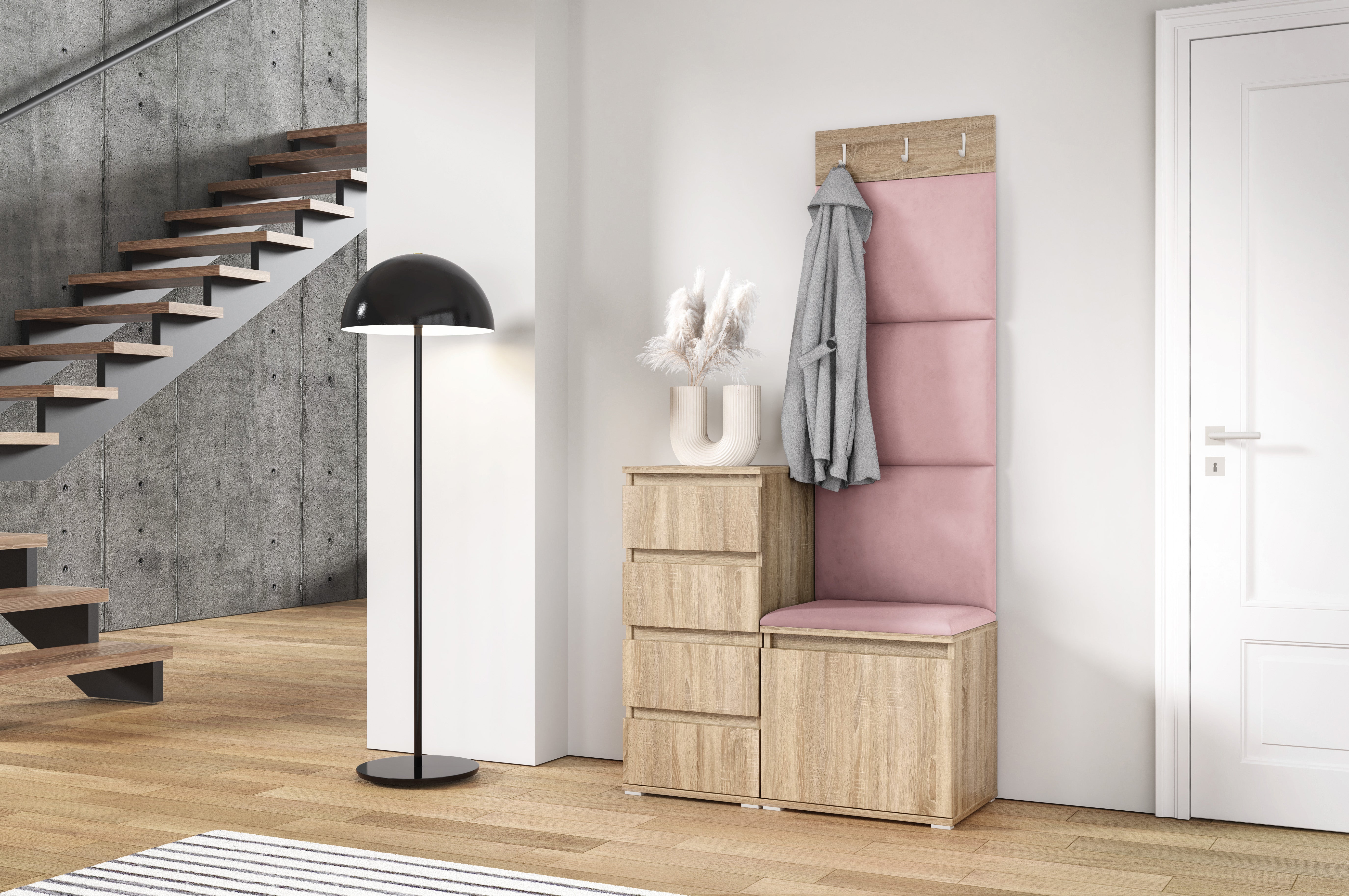 PK Emi 36 Flurschrank Sonoma Oak - Gepolsterte Paneele in verschiedenen Farben