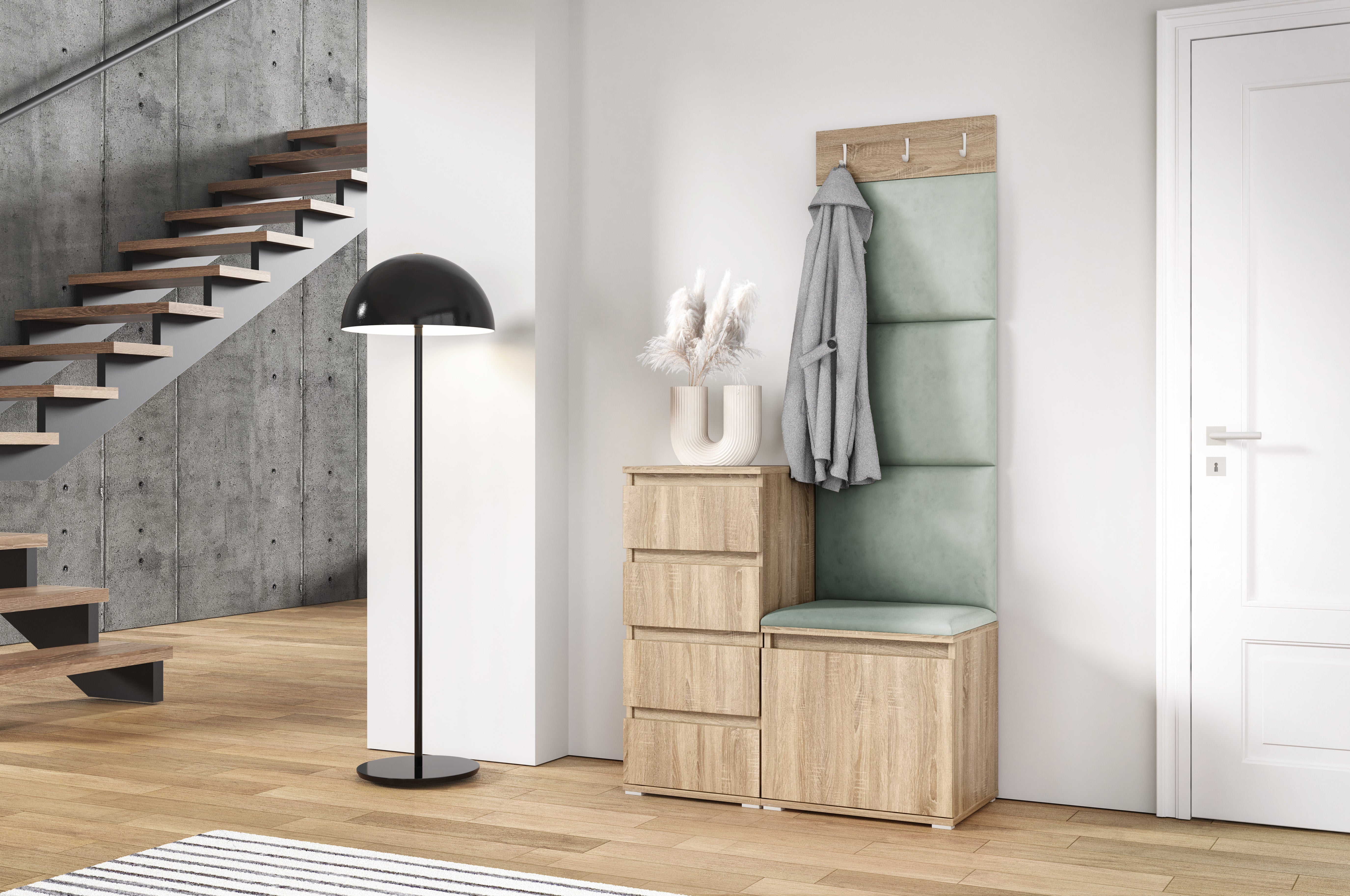 PK Emi 36 Flurschrank Sonoma Oak - Gepolsterte Paneele in verschiedenen Farben