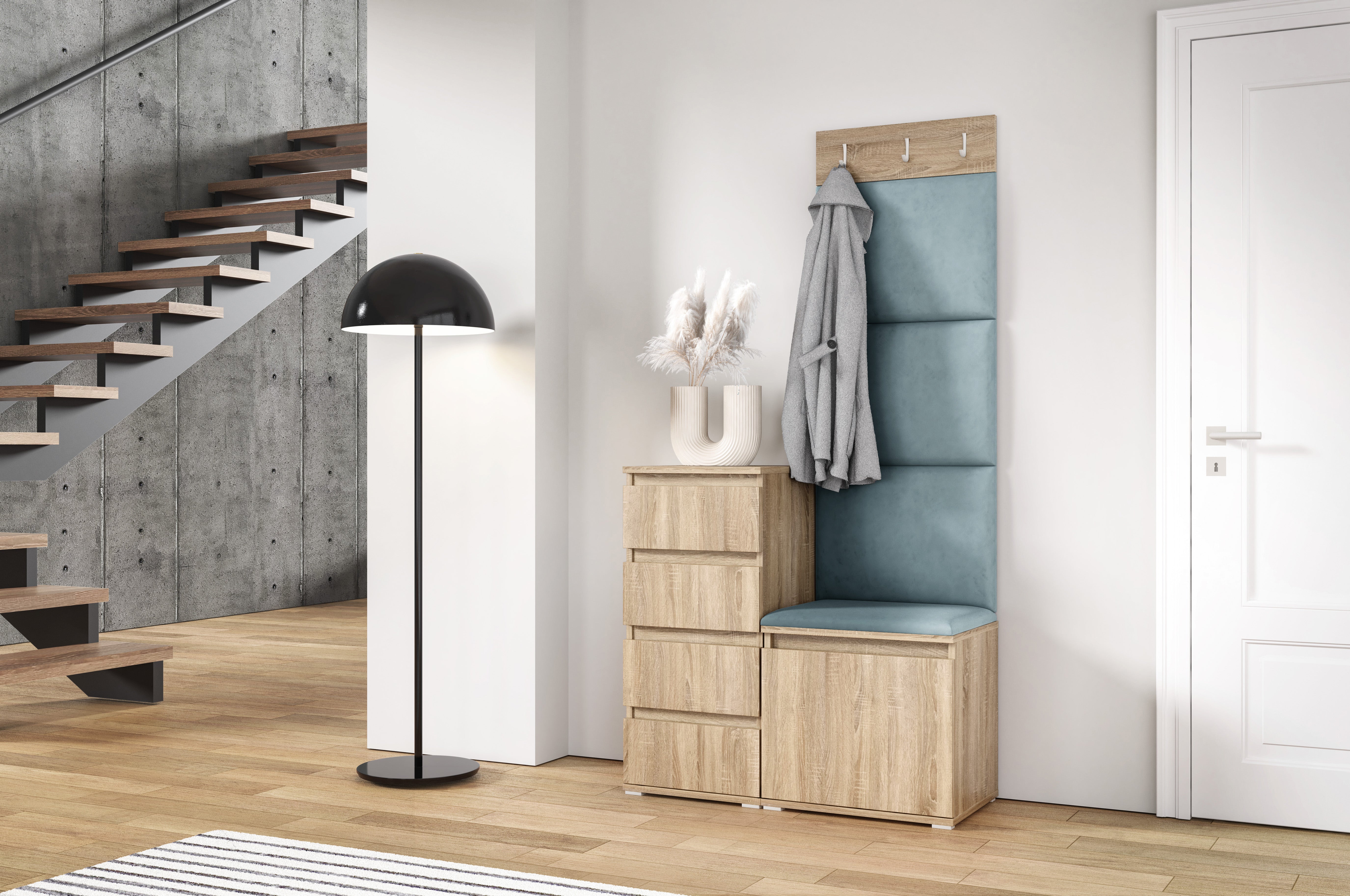 PK Emi 36 Flurschrank Sonoma Oak - Gepolsterte Paneele in verschiedenen Farben