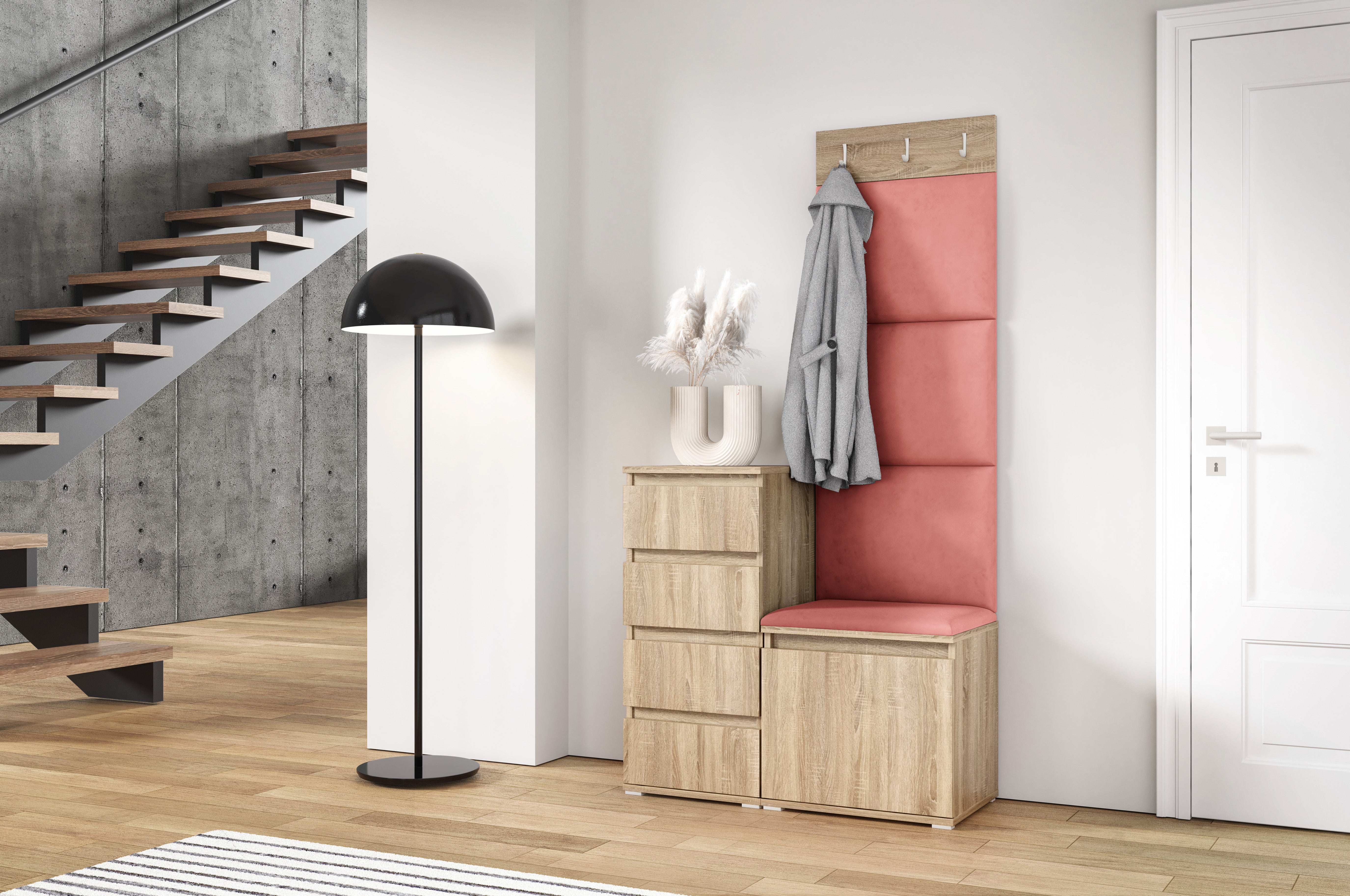 PK Emi 36 Flurschrank Sonoma Oak - Gepolsterte Paneele in verschiedenen Farben