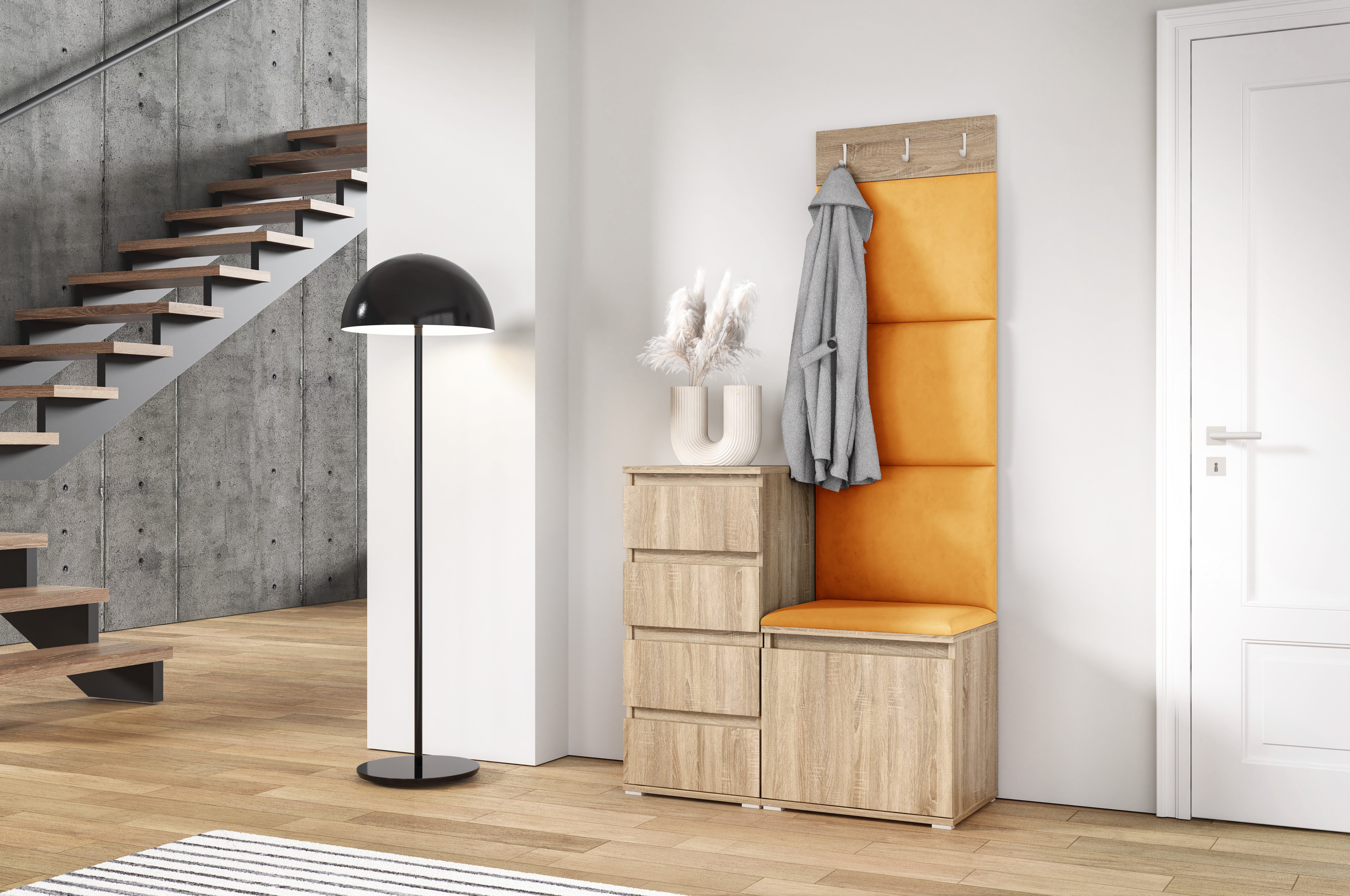 PK Emi 36 Flurschrank Sonoma Oak - Gepolsterte Paneele in verschiedenen Farben