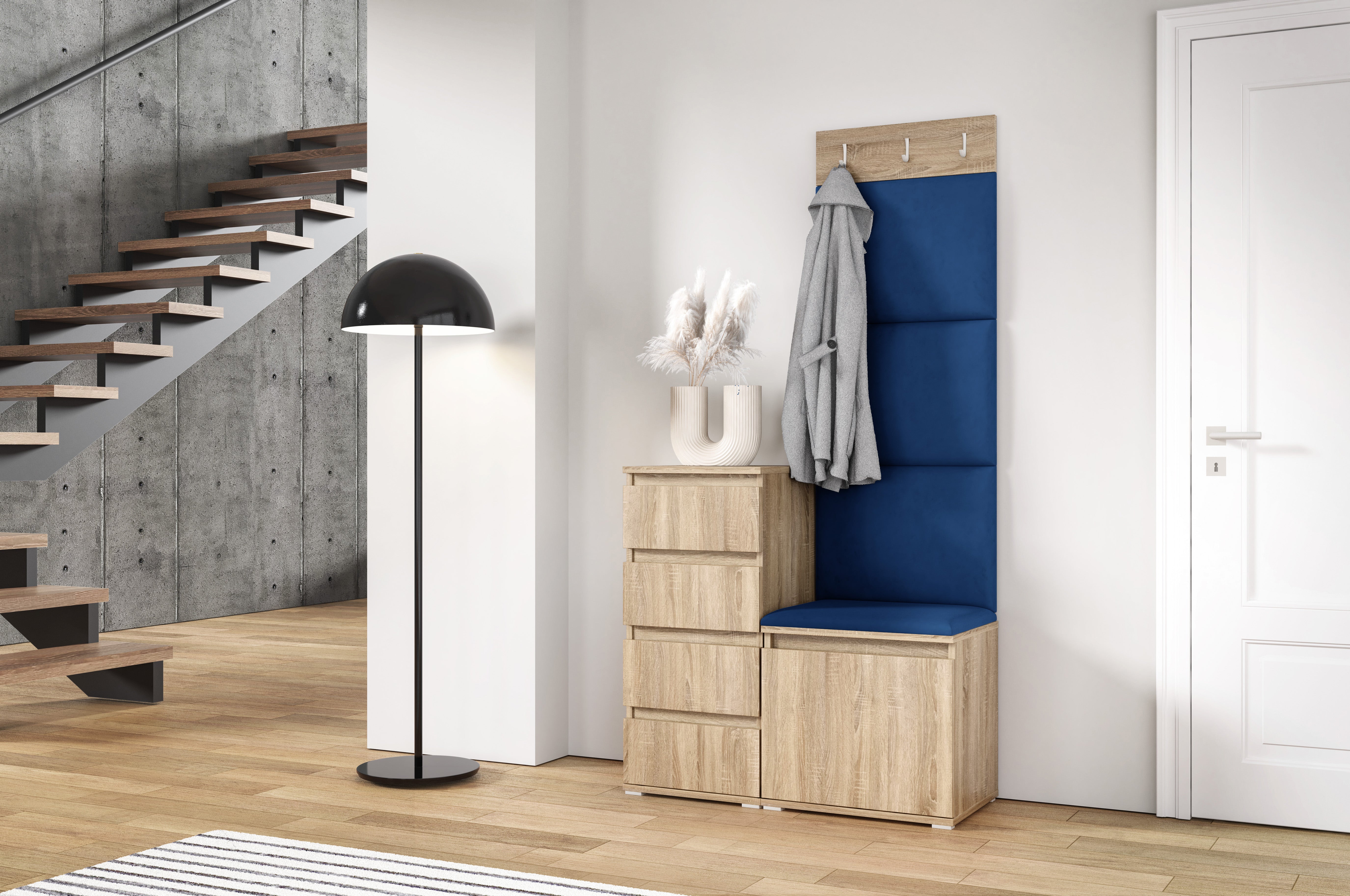 PK Emi 36 Flurschrank Sonoma Oak - Gepolsterte Paneele in verschiedenen Farben