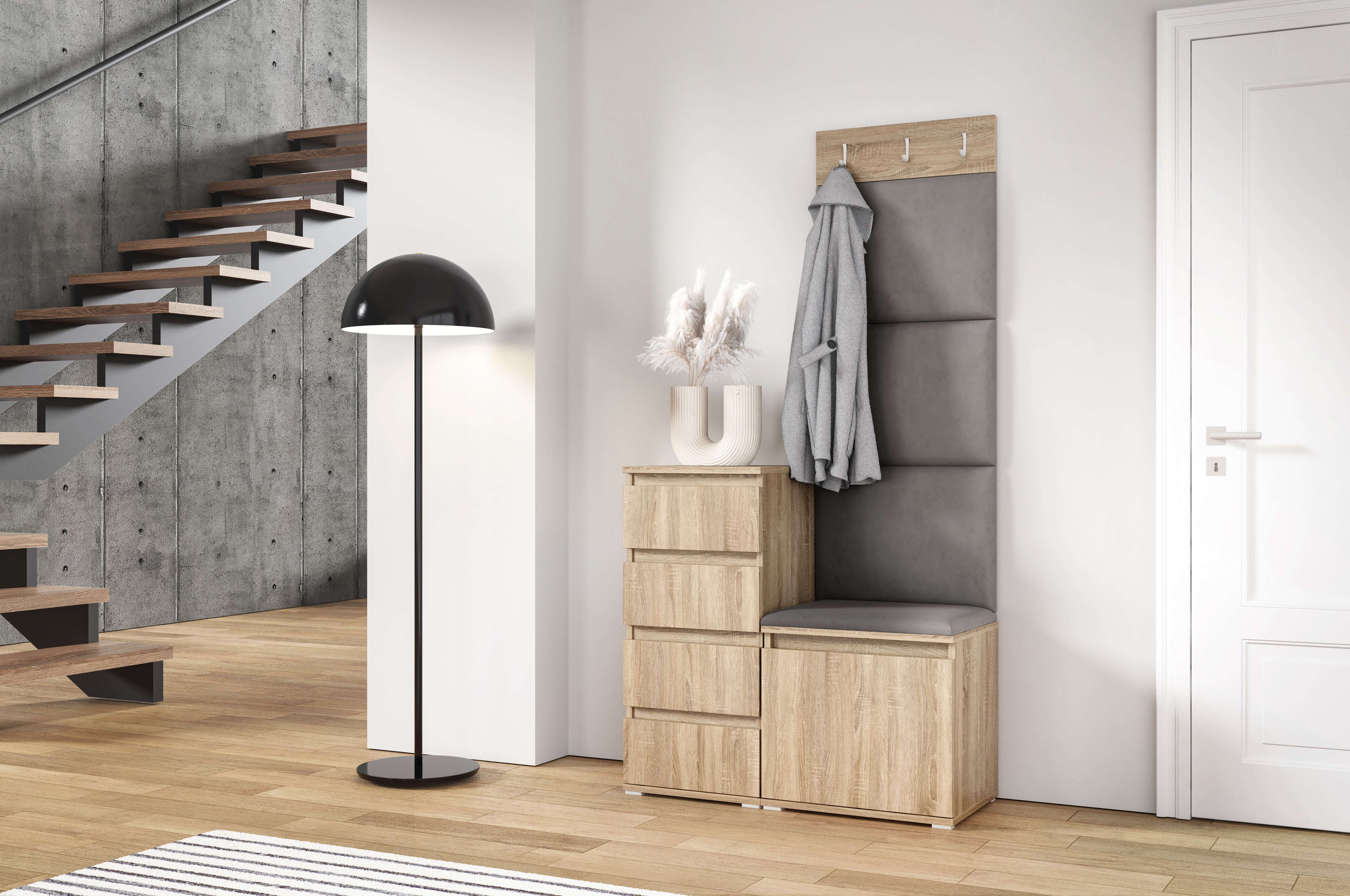 PK Emi 36 Flurschrank Sonoma Oak - Gepolsterte Paneele in verschiedenen Farben