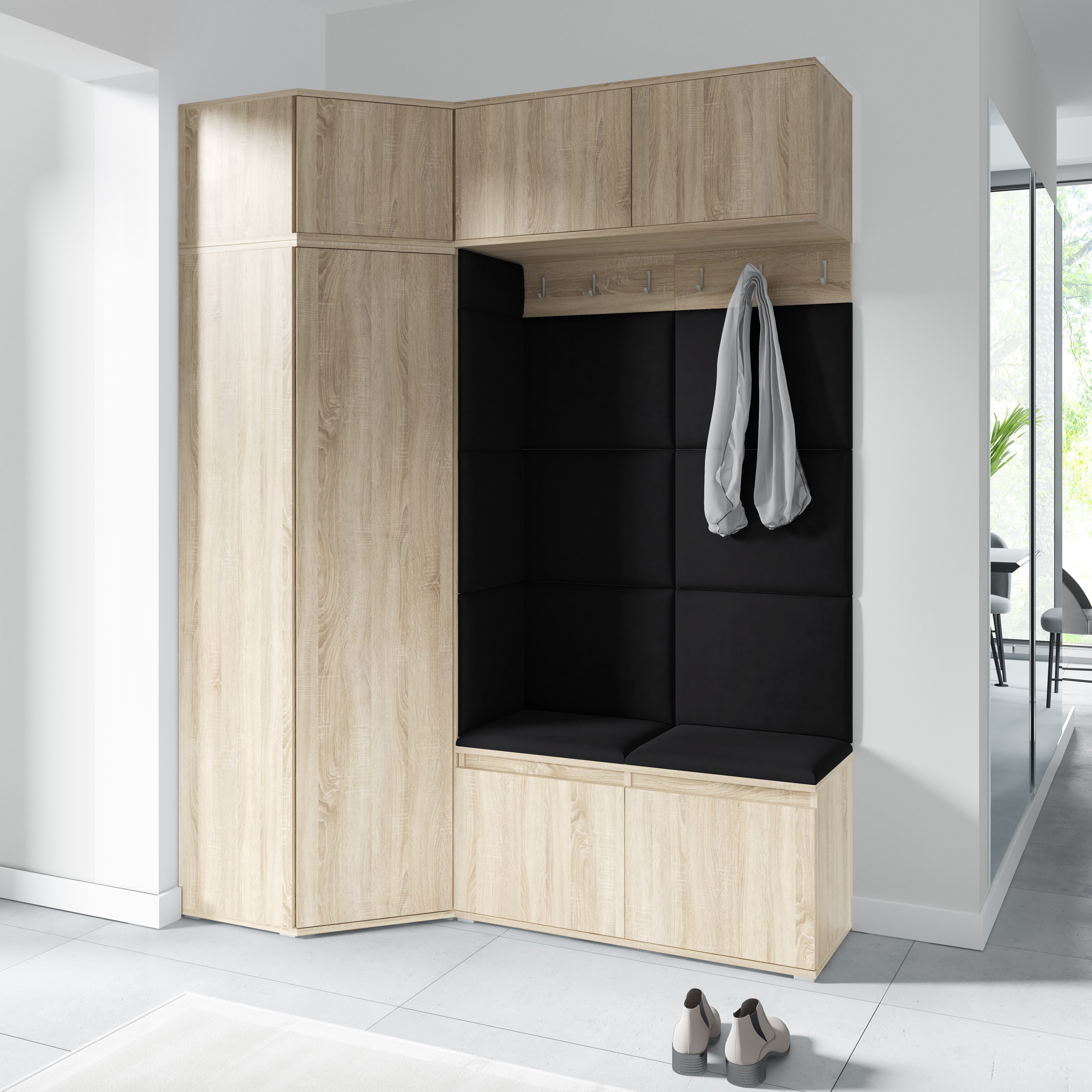 PK Emi 38 Hallway Wardrobe Sonoma Oak - Upholstered Panels in Various Colours