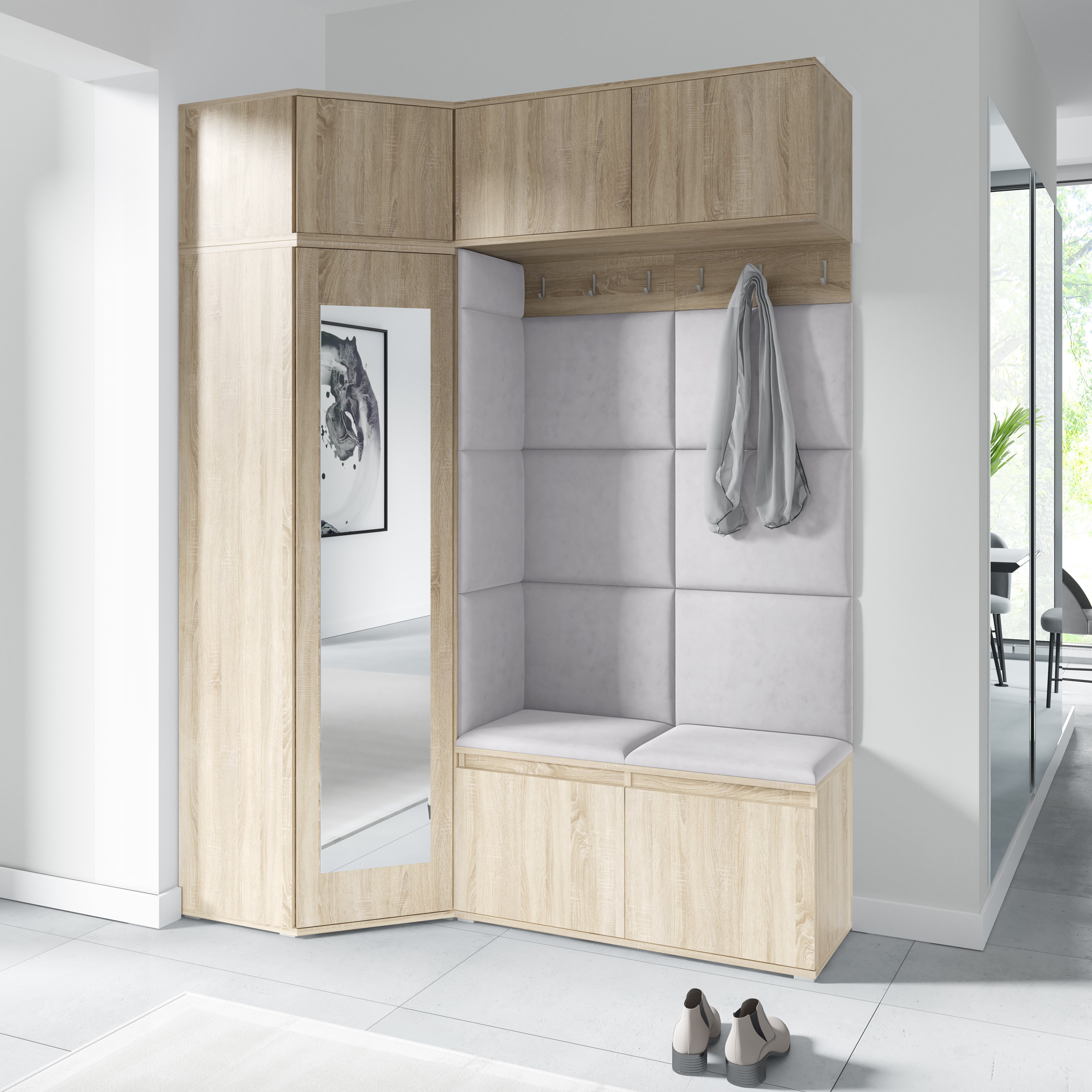 PK Emi 38 Hallway Wardrobe Sonoma Oak - Upholstered Panels in Various Colours