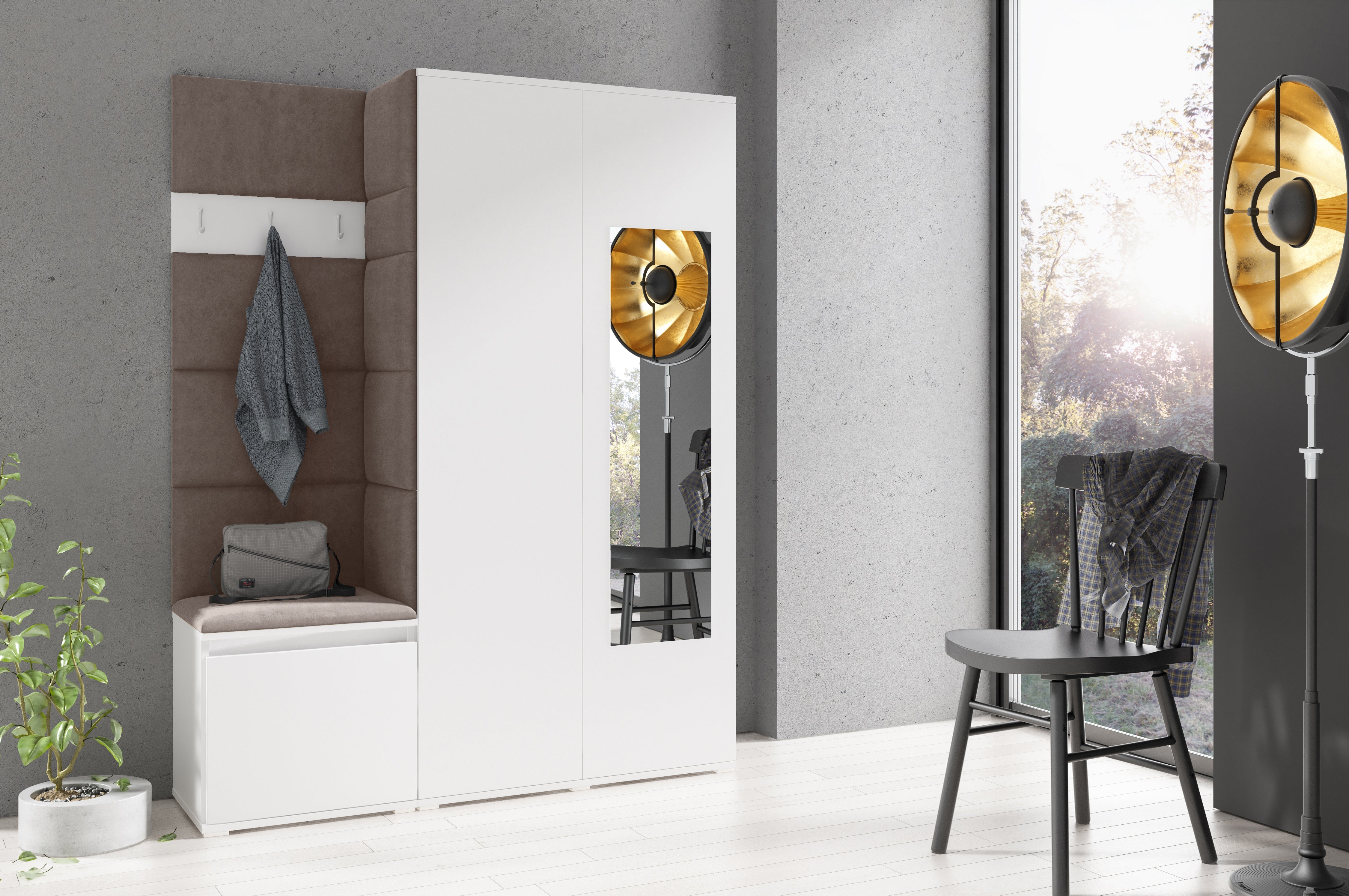 PK Emi 11 Hallway Wardrobe White - Upholstered Panels in Various Colours