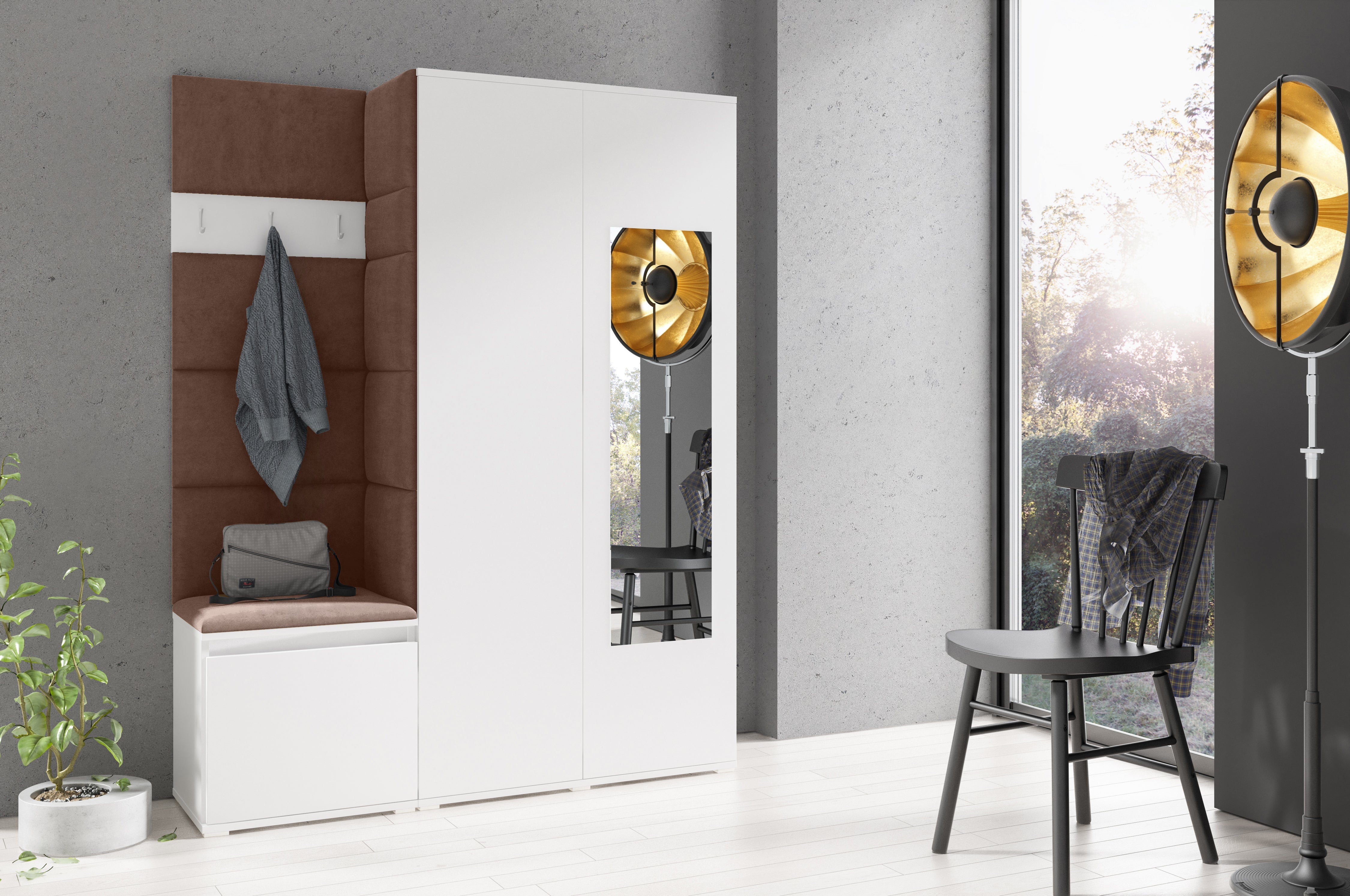PK Emi 11 Hallway Wardrobe White - Upholstered Panels in Various Colours