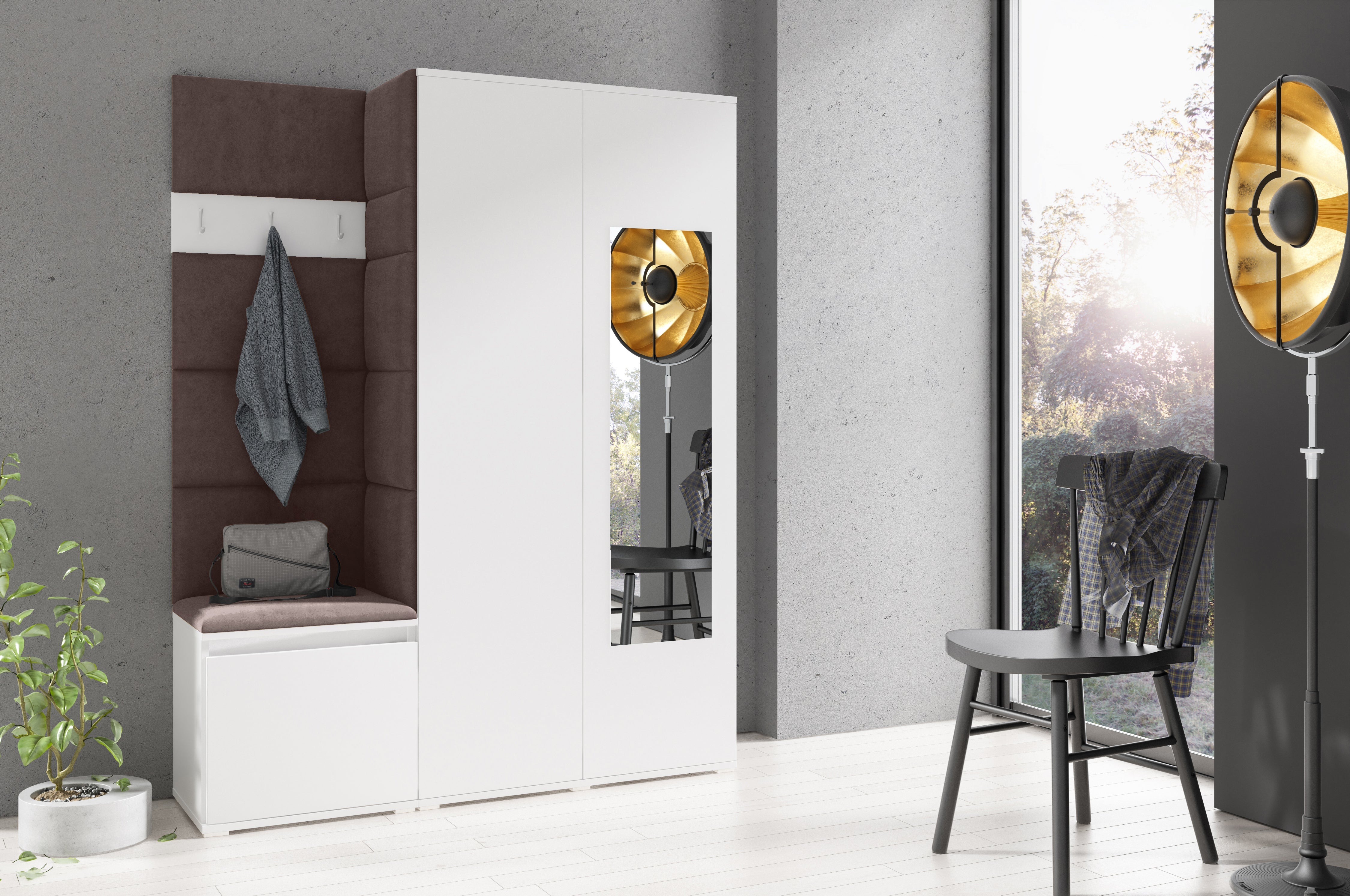 PK Emi 11 Hallway Wardrobe White - Upholstered Panels in Various Colours