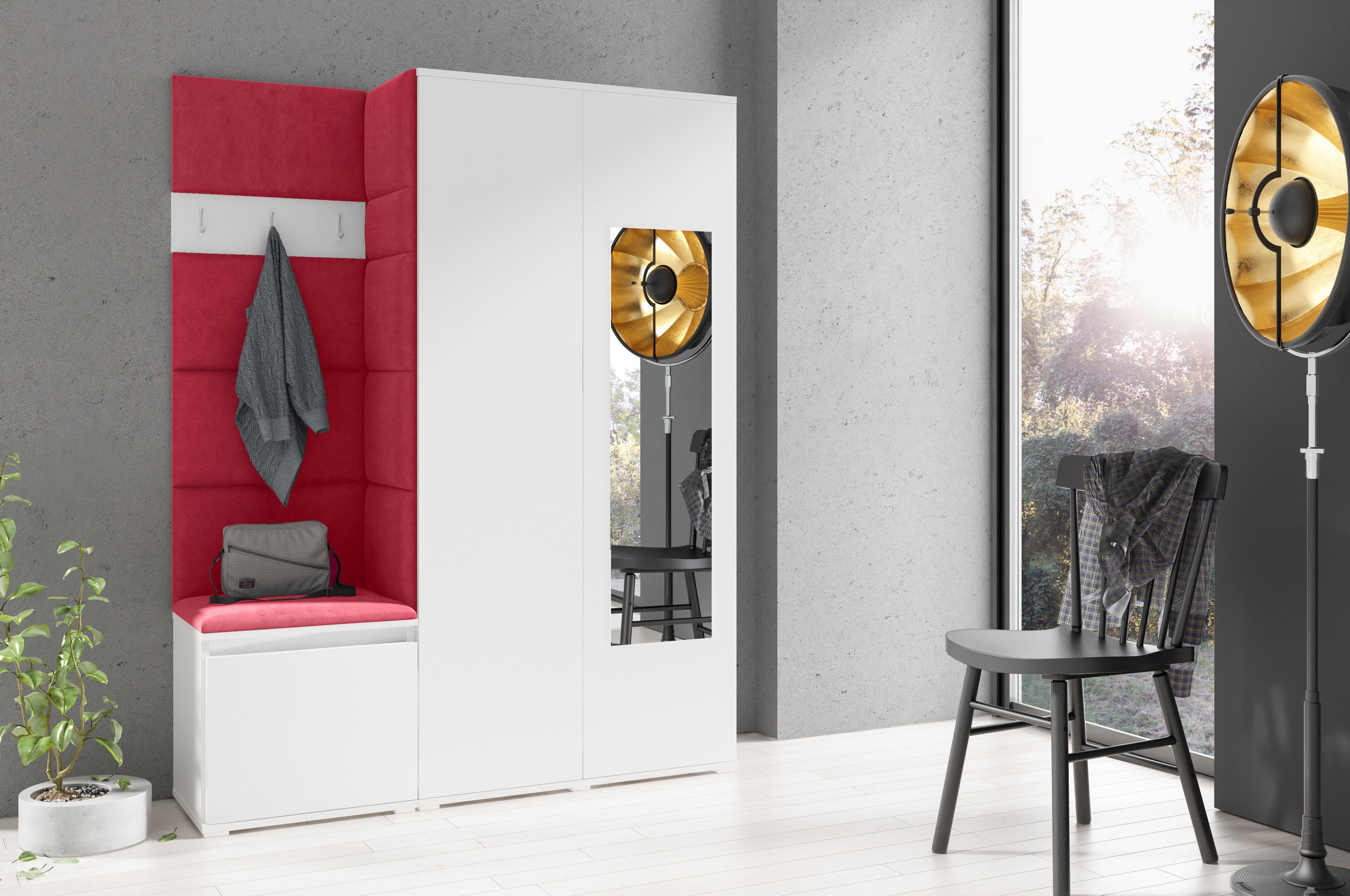 PK Emi 11 Hallway Wardrobe White - Upholstered Panels in Various Colours