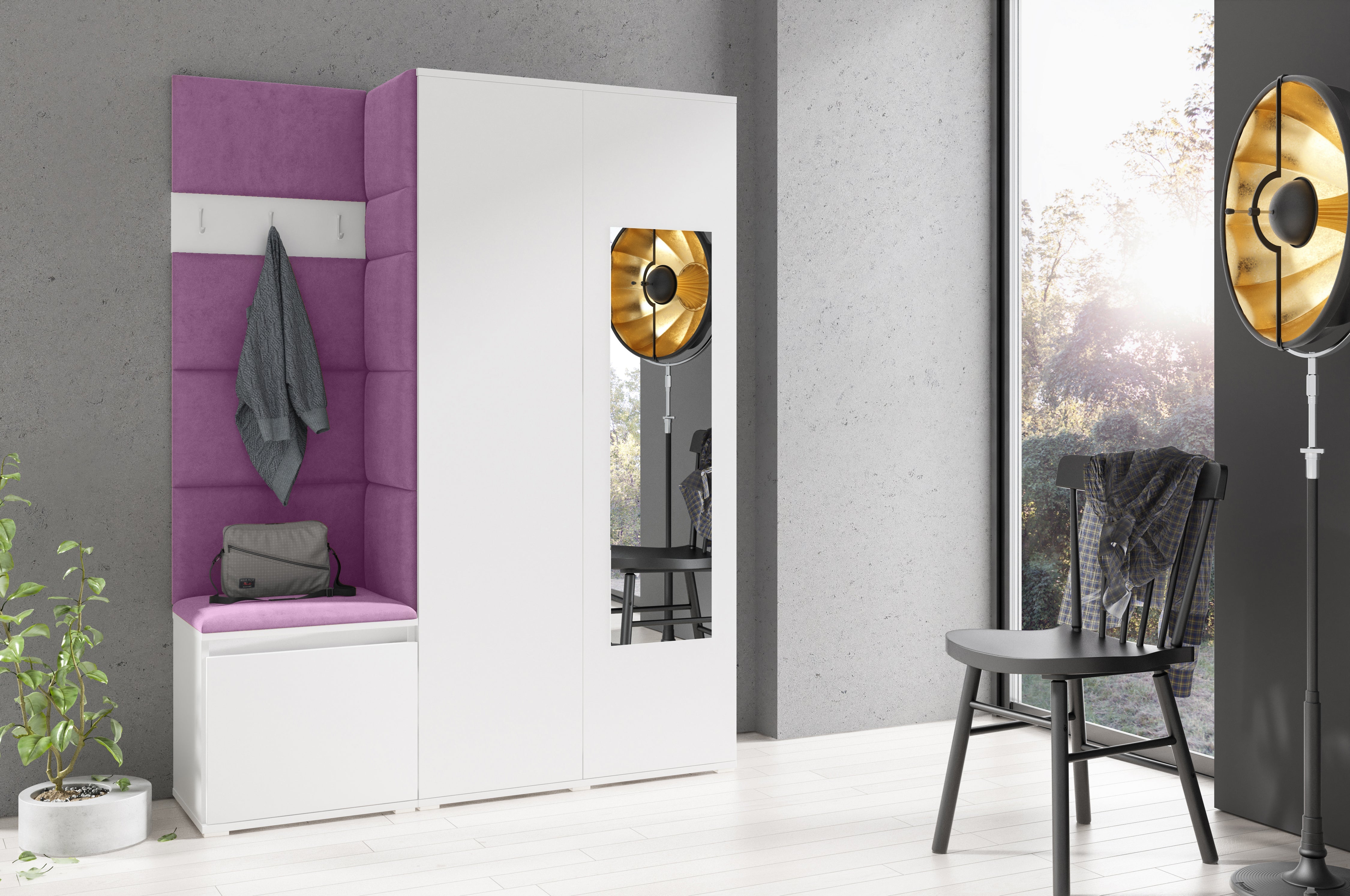 PK Emi 11 Hallway Wardrobe White - Upholstered Panels in Various Colours
