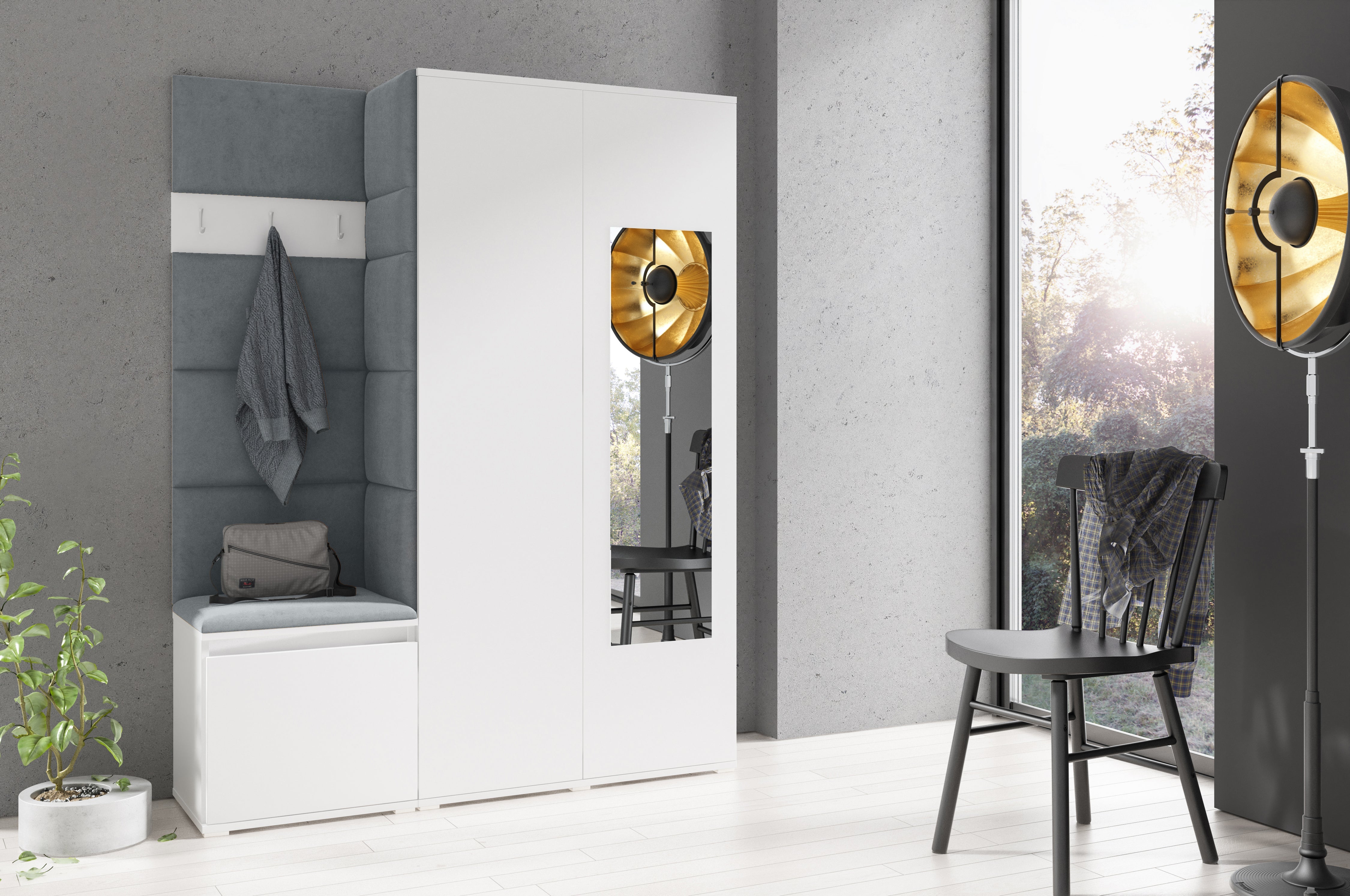 PK Emi 11 Hallway Wardrobe White - Upholstered Panels in Various Colours
