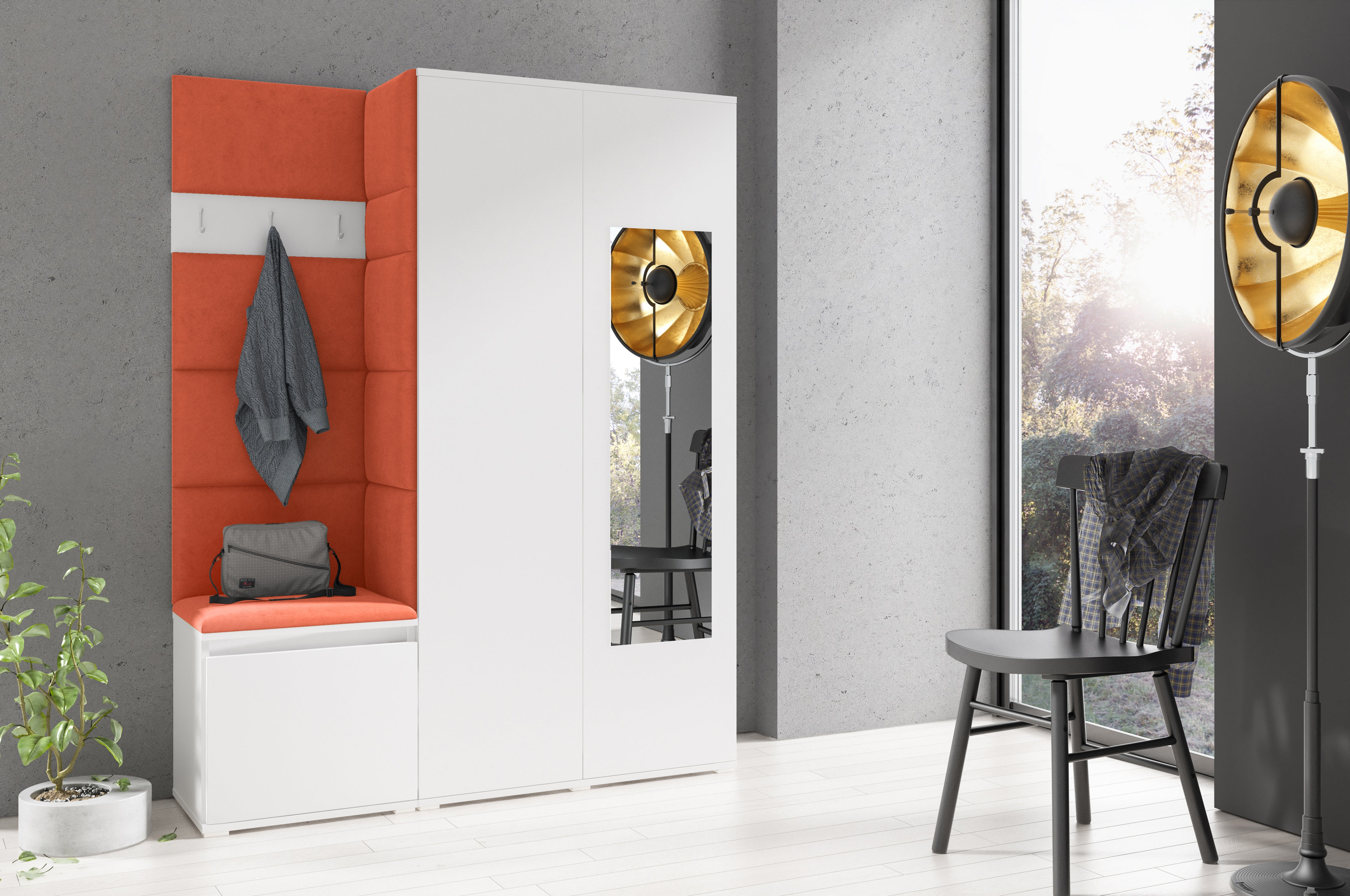 PK Emi 11 Hallway Wardrobe White - Upholstered Panels in Various Colours