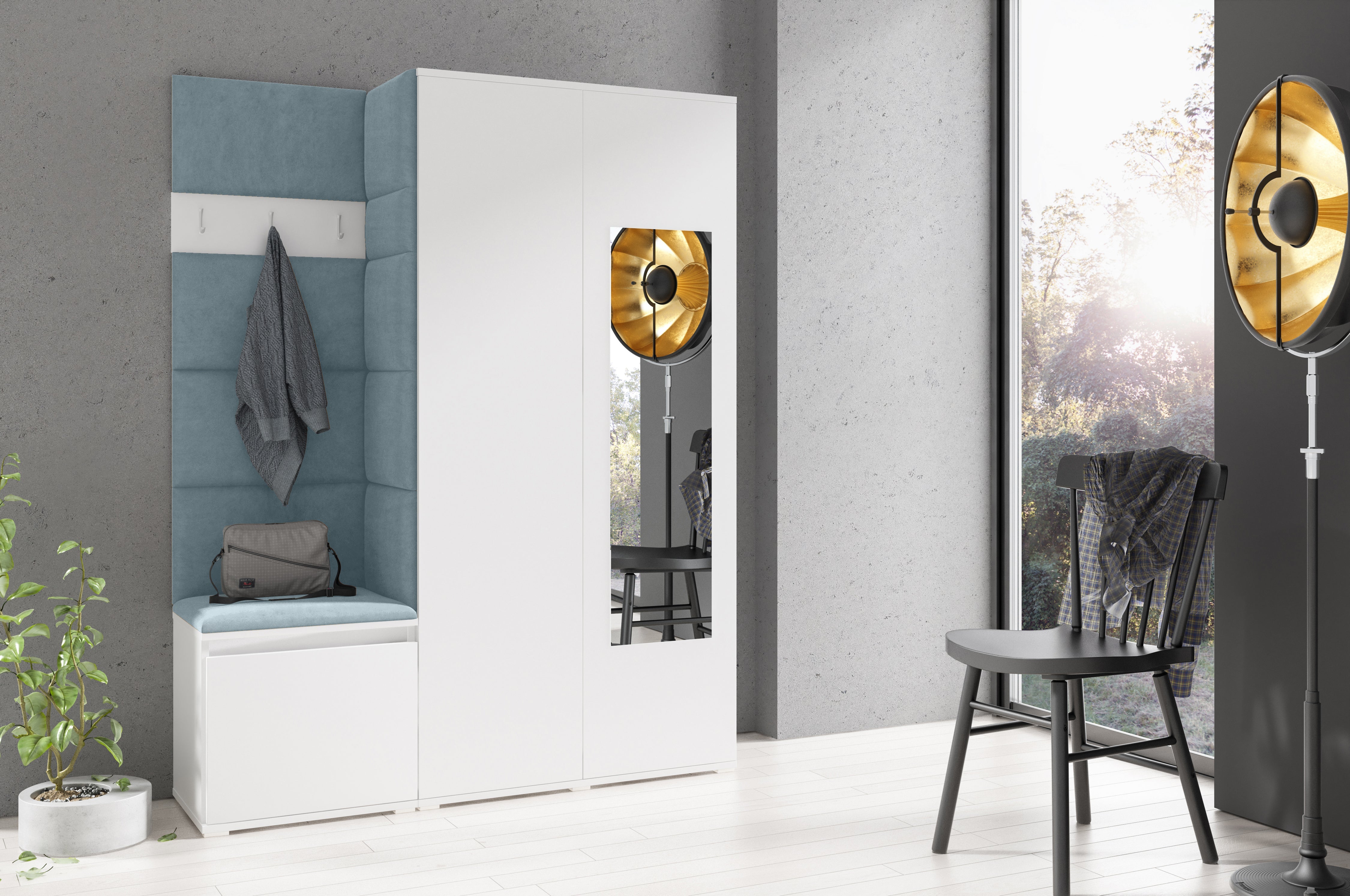 PK Emi 11 Hallway Wardrobe White - Upholstered Panels in Various Colours