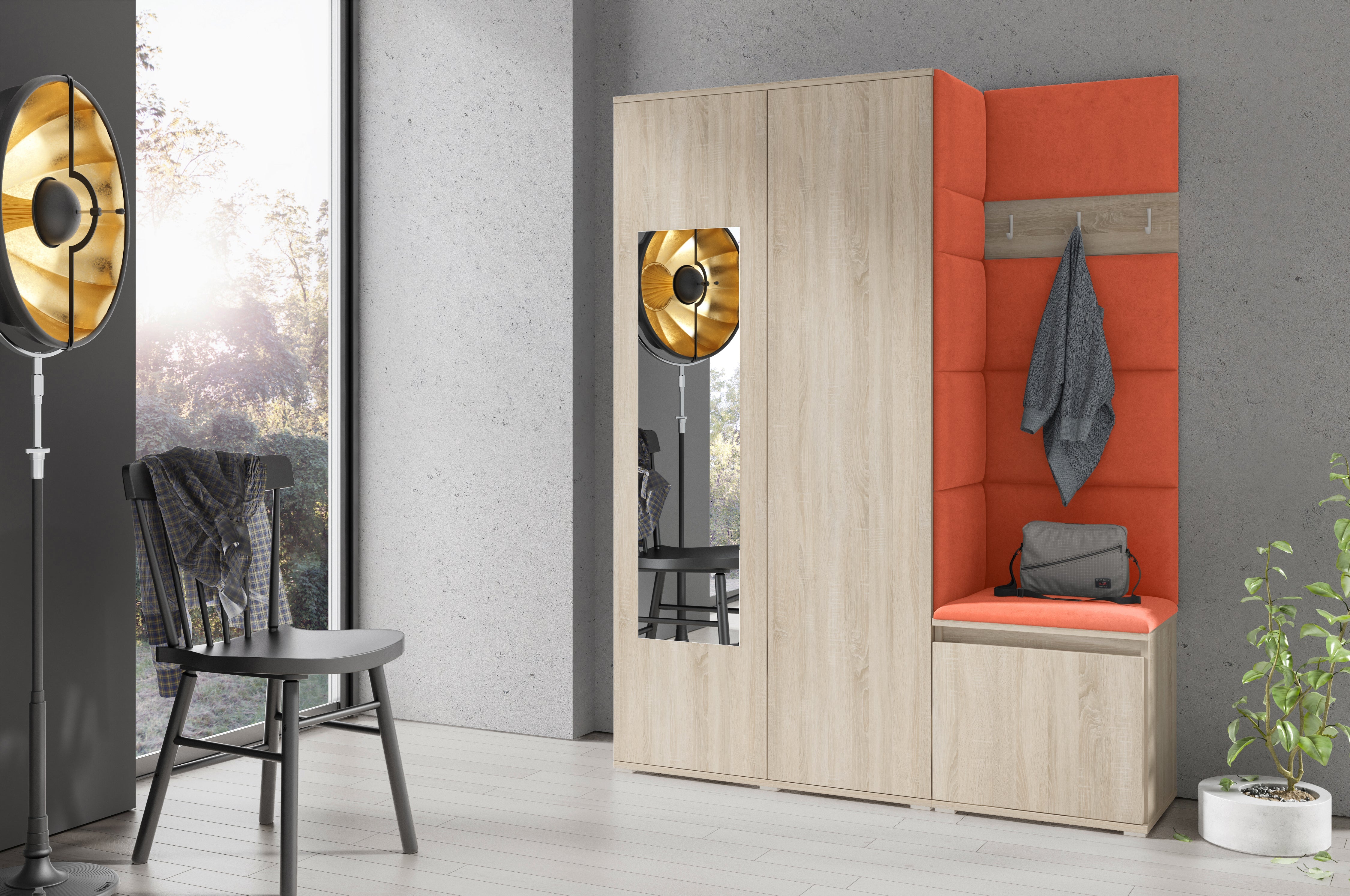 PK Emi 11 Flurgarderobe Sonoma - Polsterpaneele in verschiedenen Farben