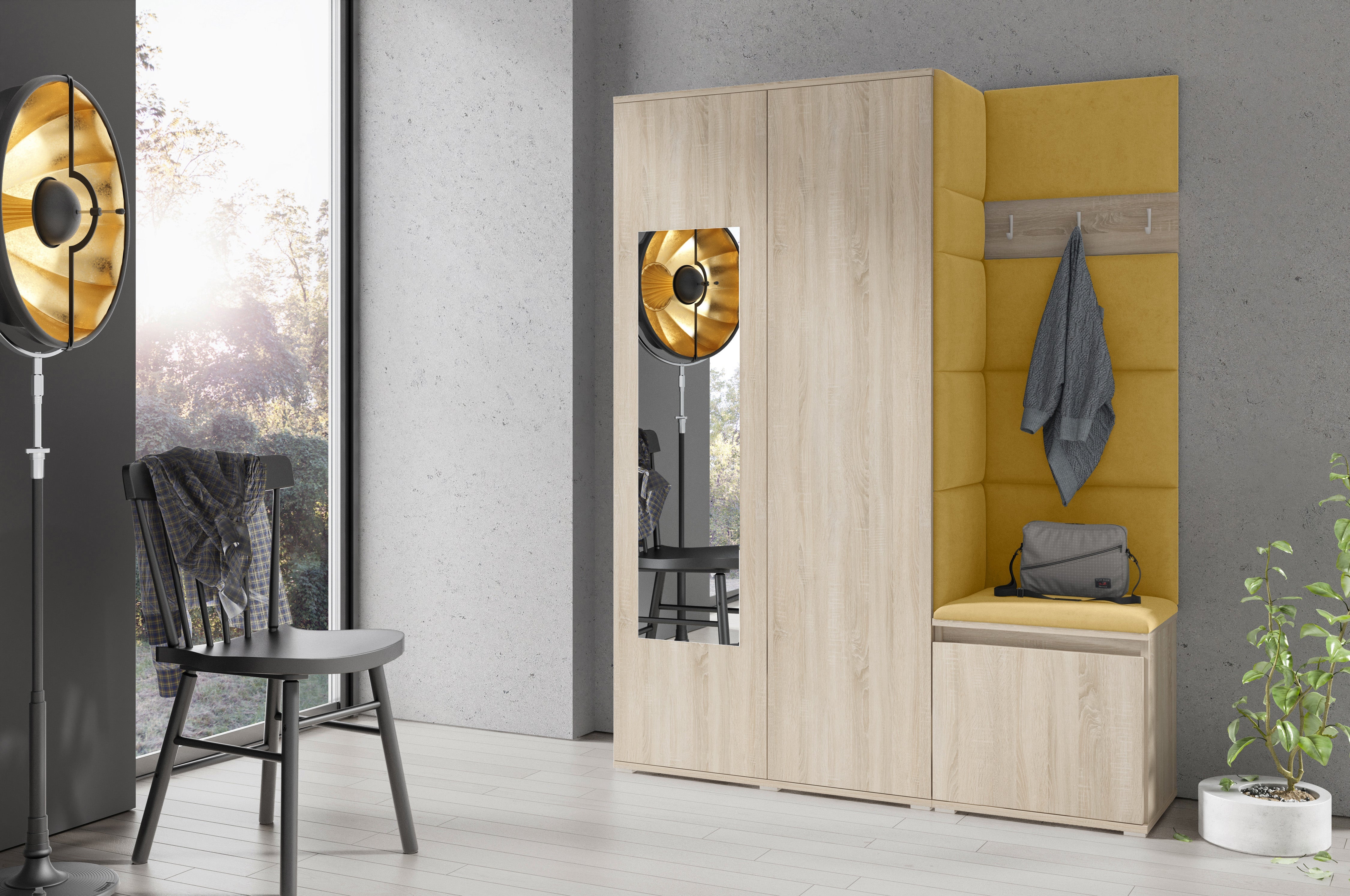 PK Emi 11 Flurgarderobe Sonoma - Polsterpaneele in verschiedenen Farben