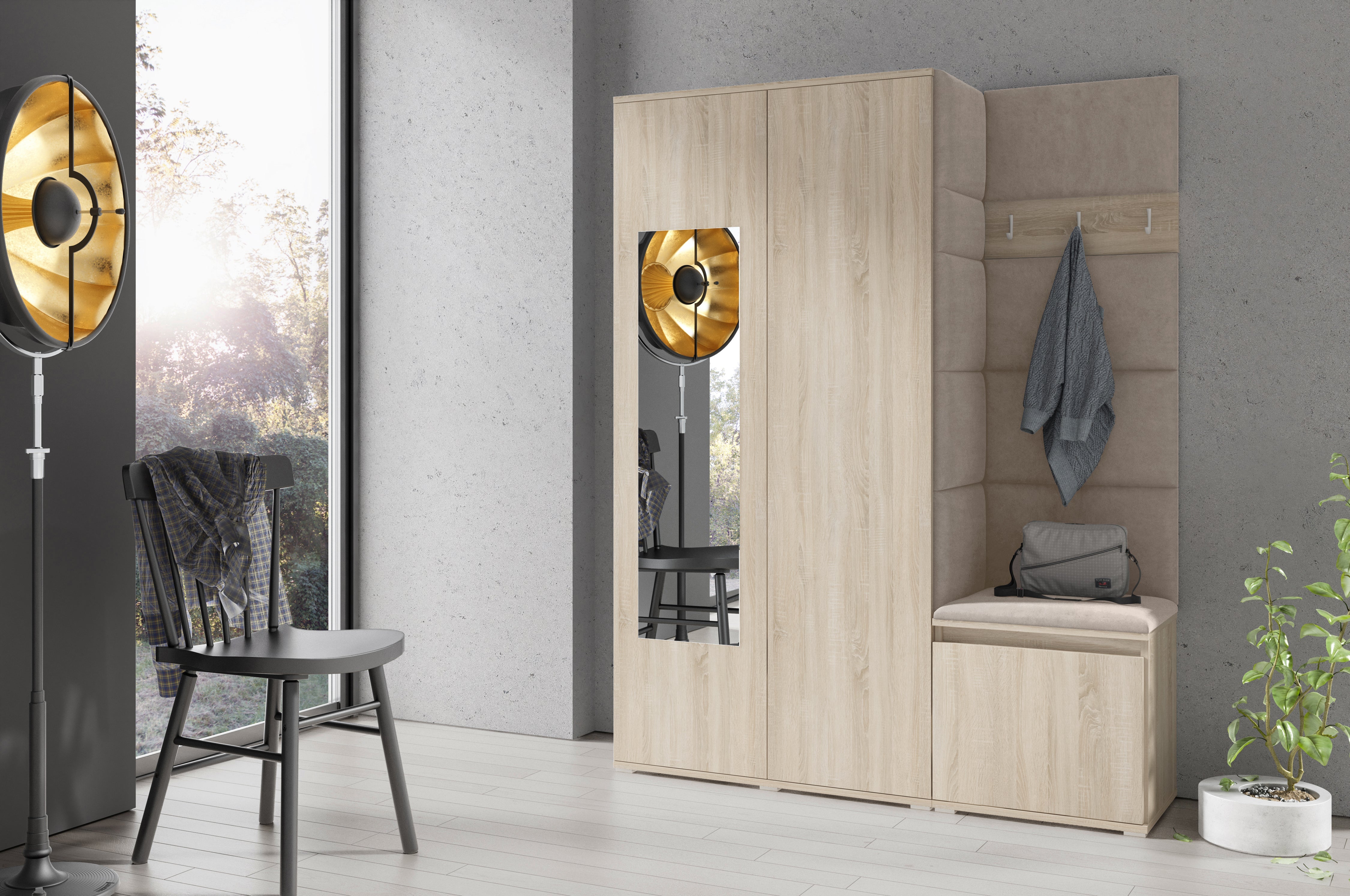 PK Emi 11 Hallway Wardrobe Sonoma - Upholstered Panels in Various Colours