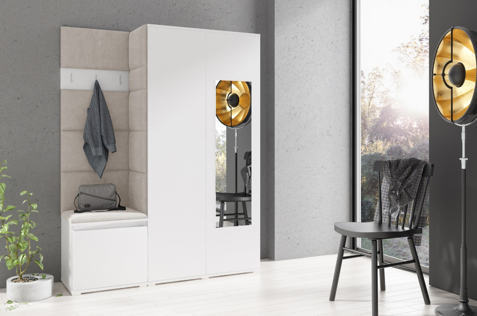 PK Emi 11 Hallway Wardrobe White - Upholstered Panels in Various Colours