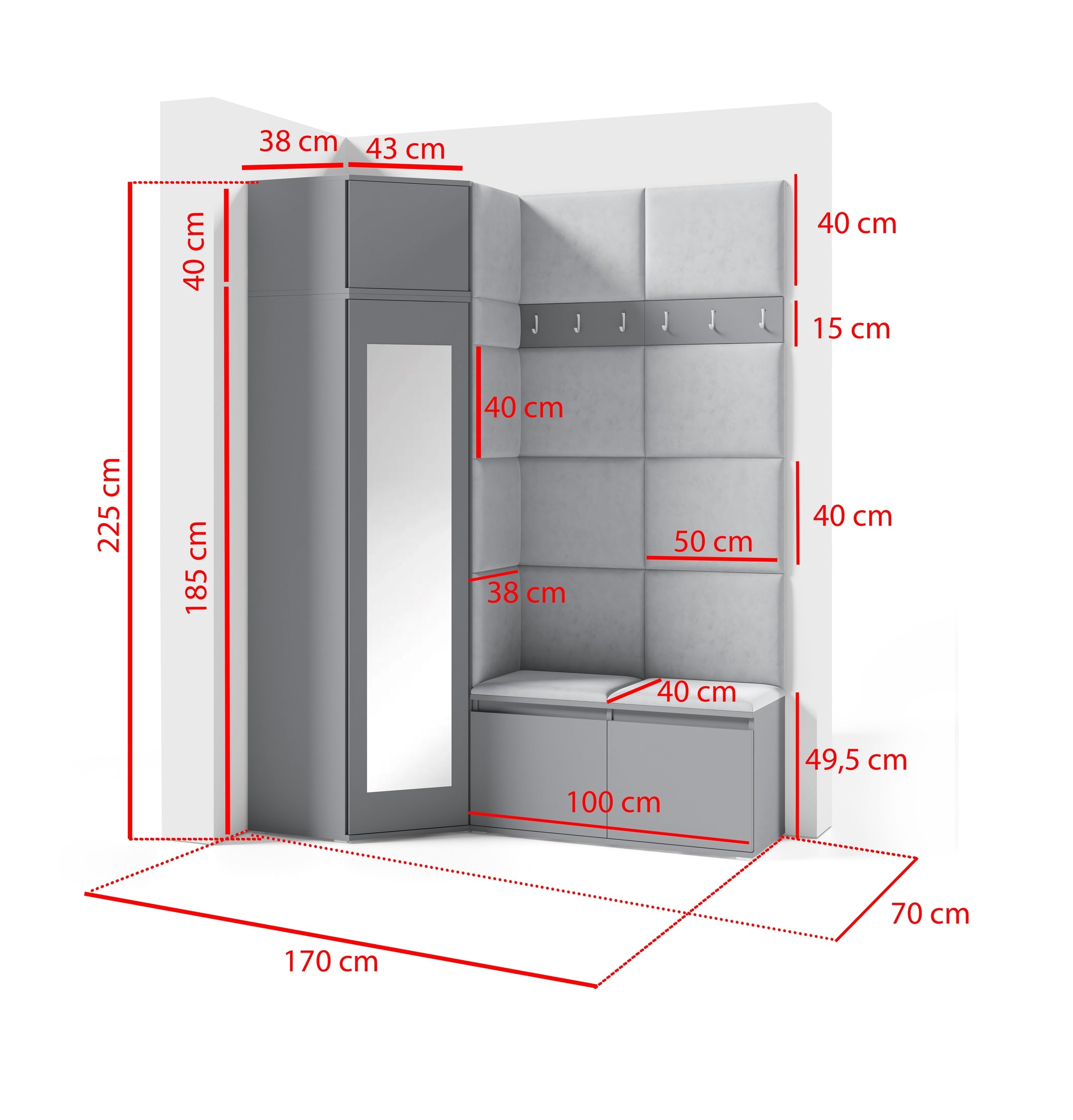 PK Emi 37 Hallway Wardrobe Graphite - Upholstered Panels in Various Colours