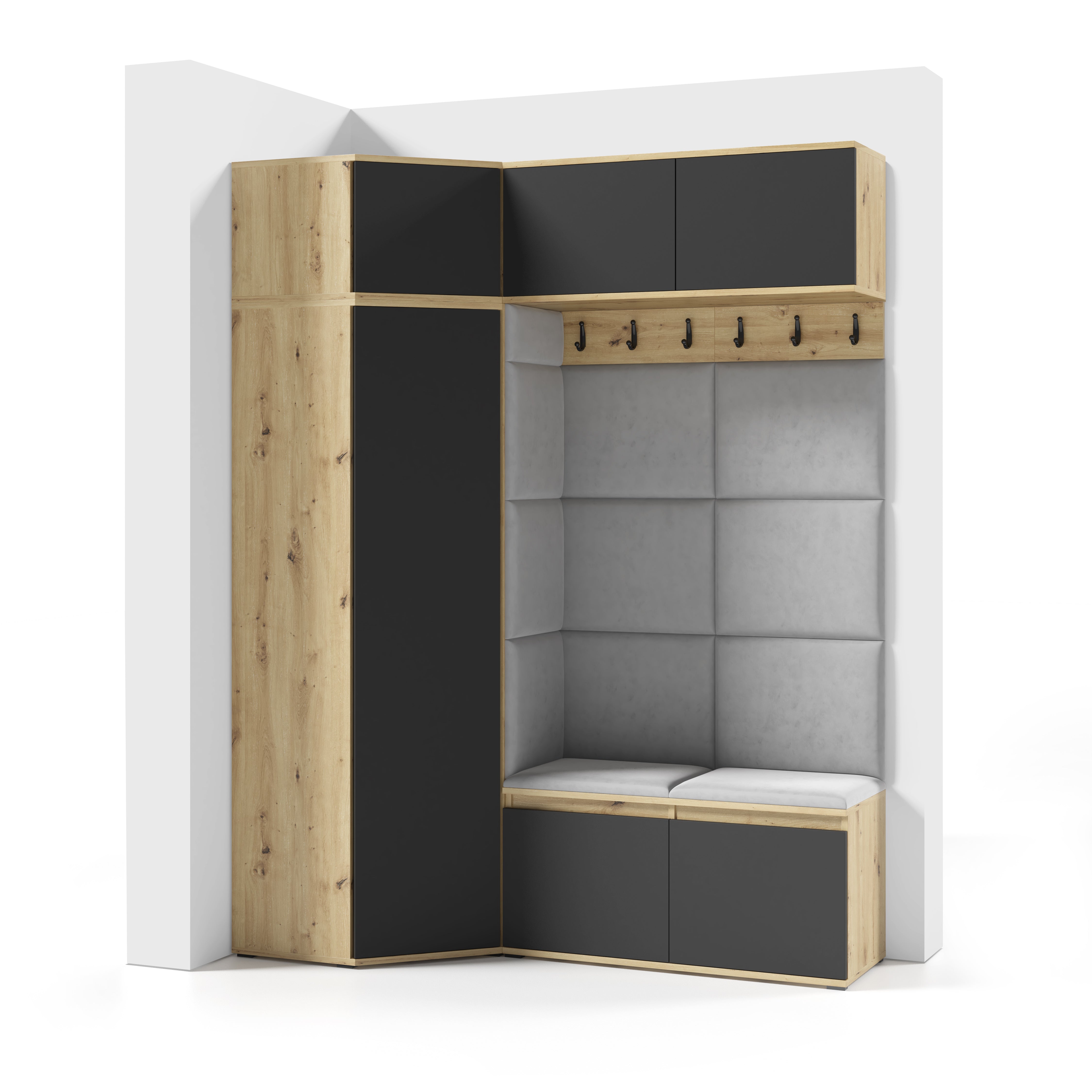 PK Emi 38 Hallway Wardrobe Aristan Oak\Black - Upholstered Panels in Various Colours