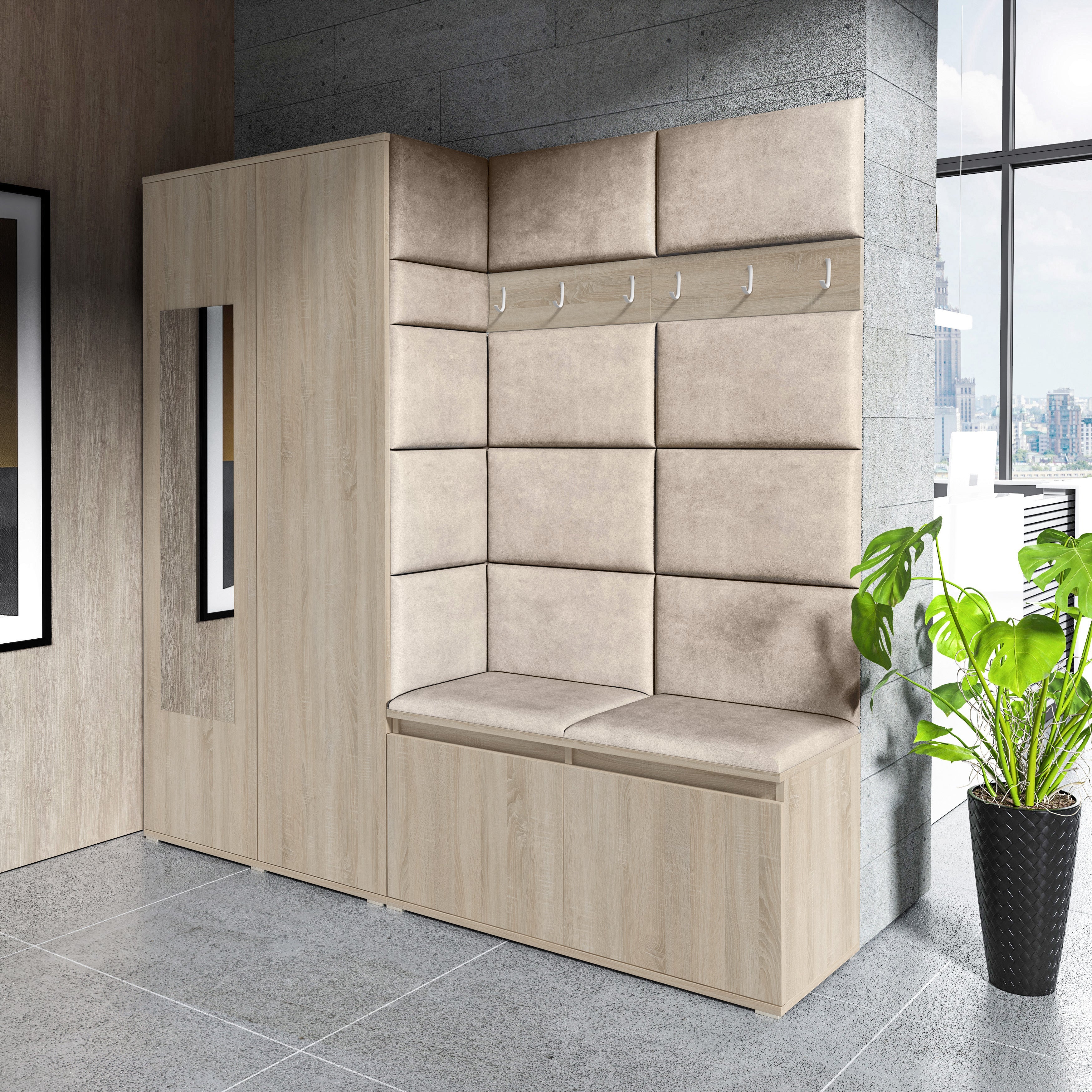 PK Emi 8 Flurgarderobe Sonoma - Polsterpaneele in verschiedenen Farben