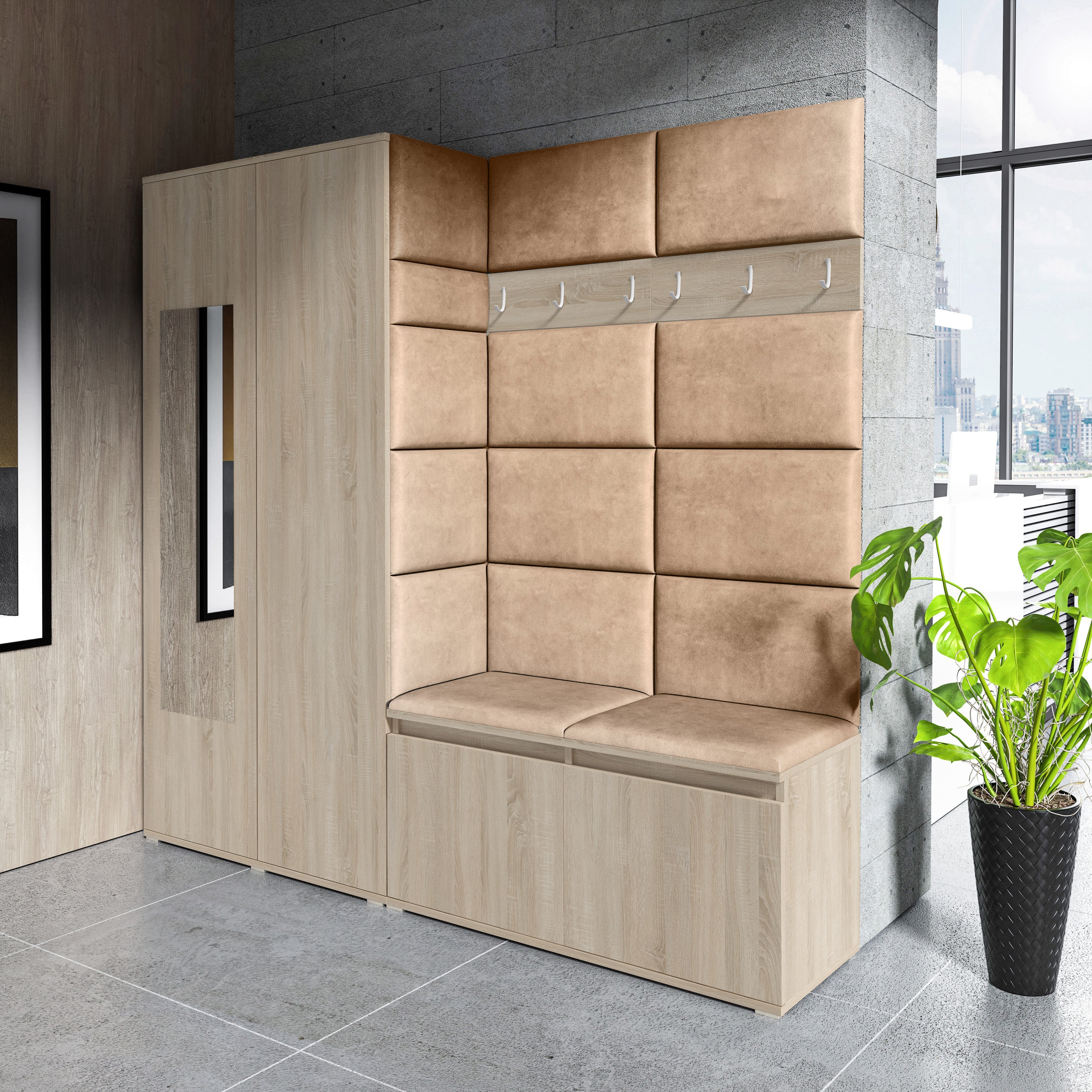 PK Emi 8 Flurgarderobe Sonoma - Polsterpaneele in verschiedenen Farben