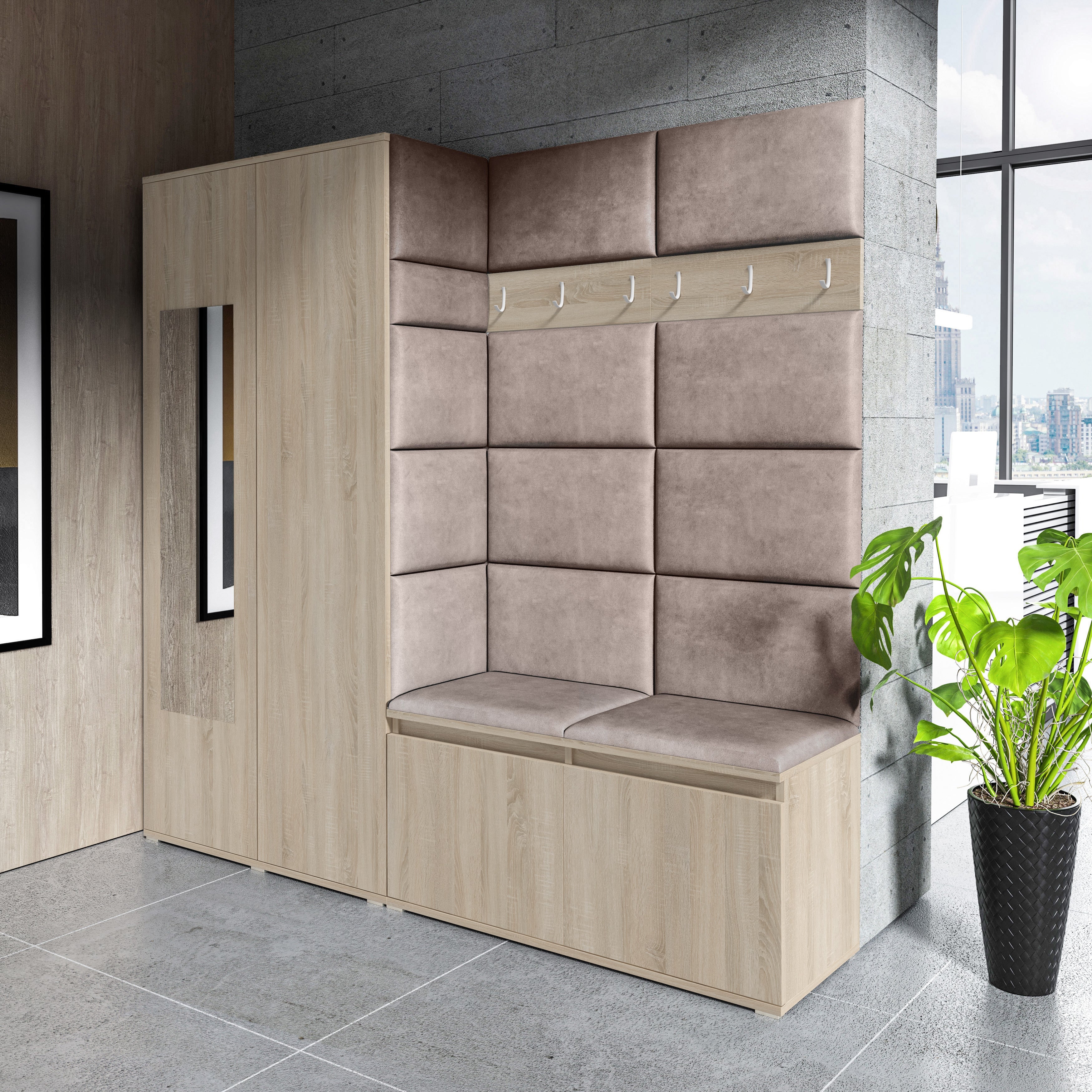 PK Emi 8 Flurgarderobe Sonoma - Polsterpaneele in verschiedenen Farben