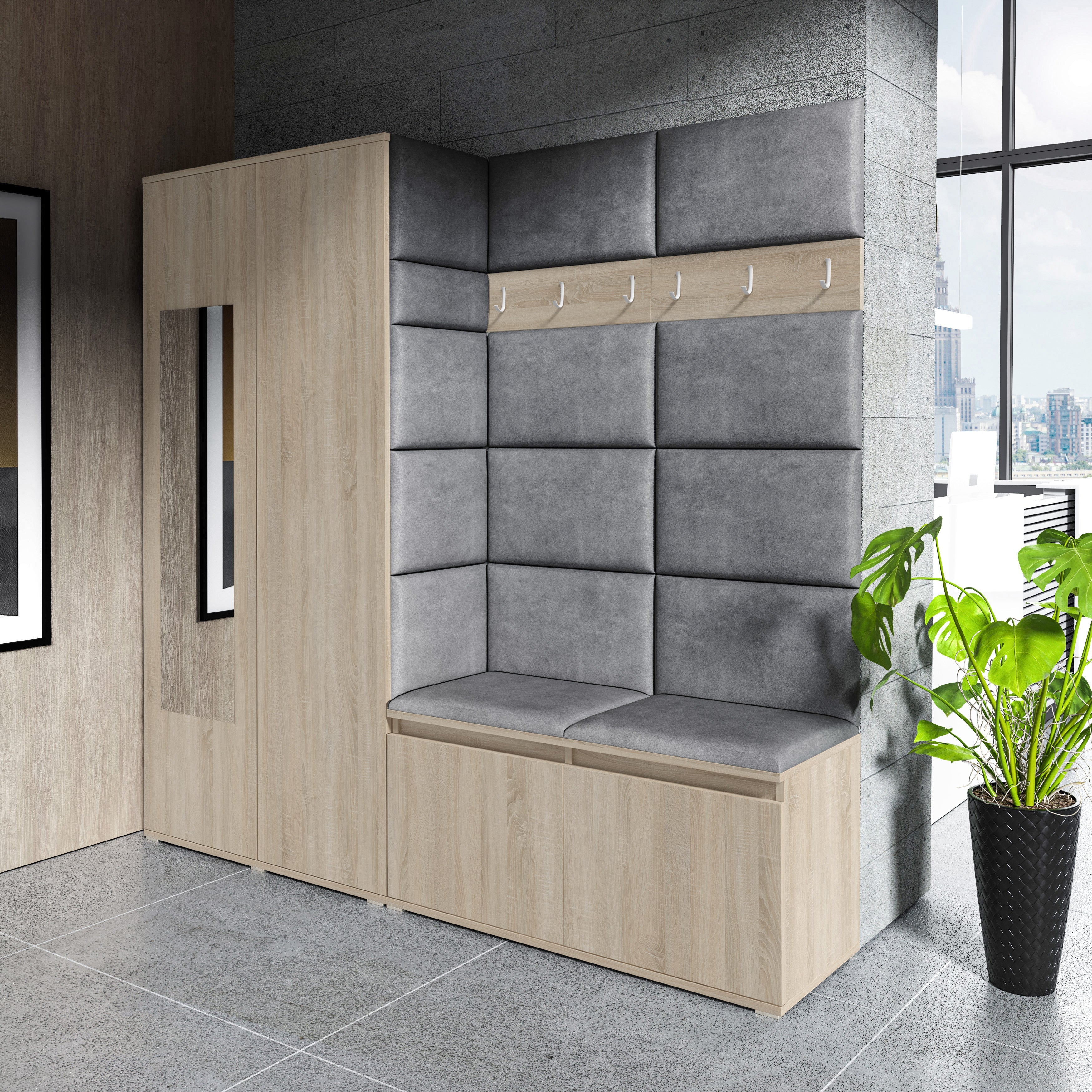 PK Emi 8 Flurgarderobe Sonoma - Polsterpaneele in verschiedenen Farben