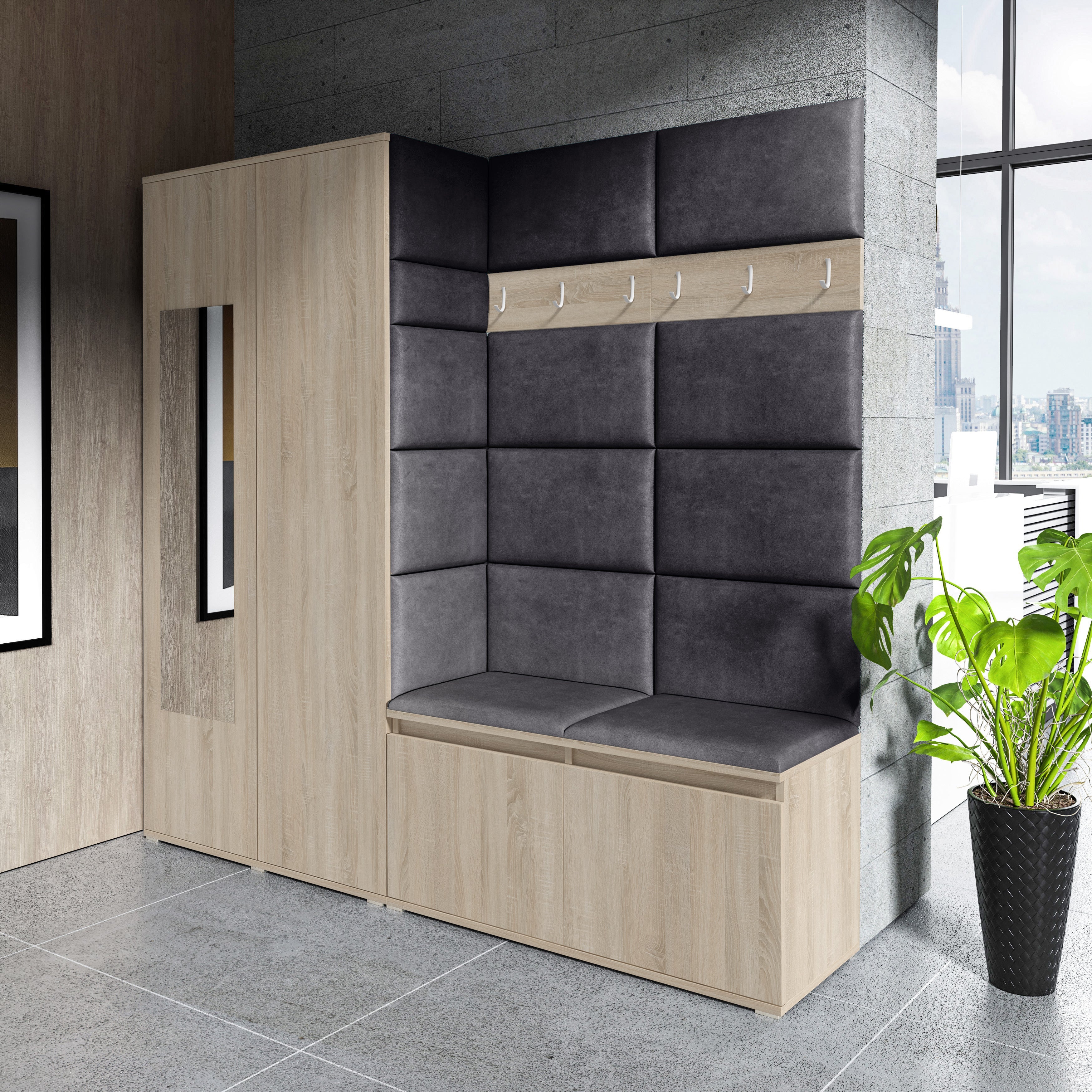 PK Emi 8 Flurgarderobe Sonoma - Polsterpaneele in verschiedenen Farben