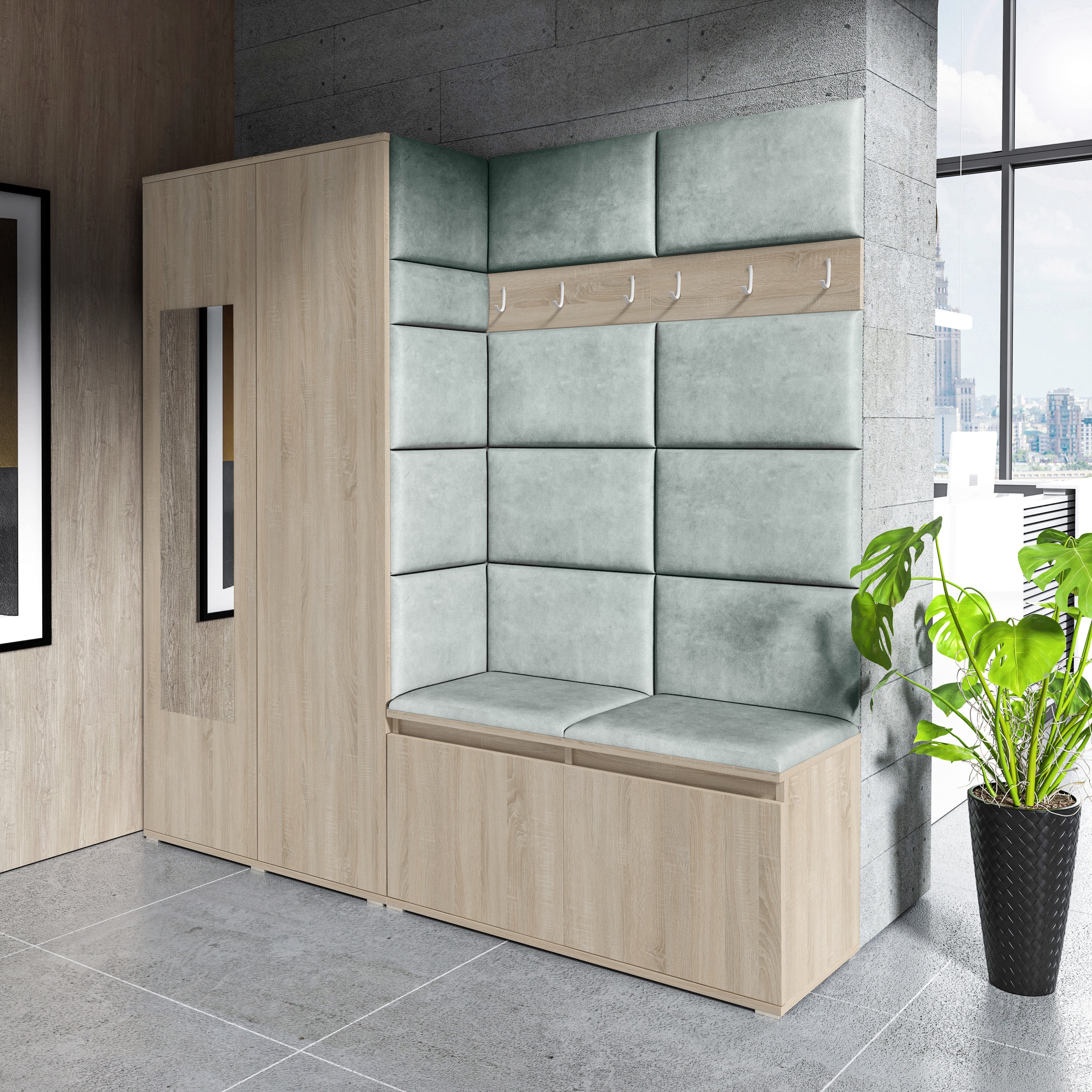 PK Emi 8 Flurgarderobe Sonoma - Polsterpaneele in verschiedenen Farben