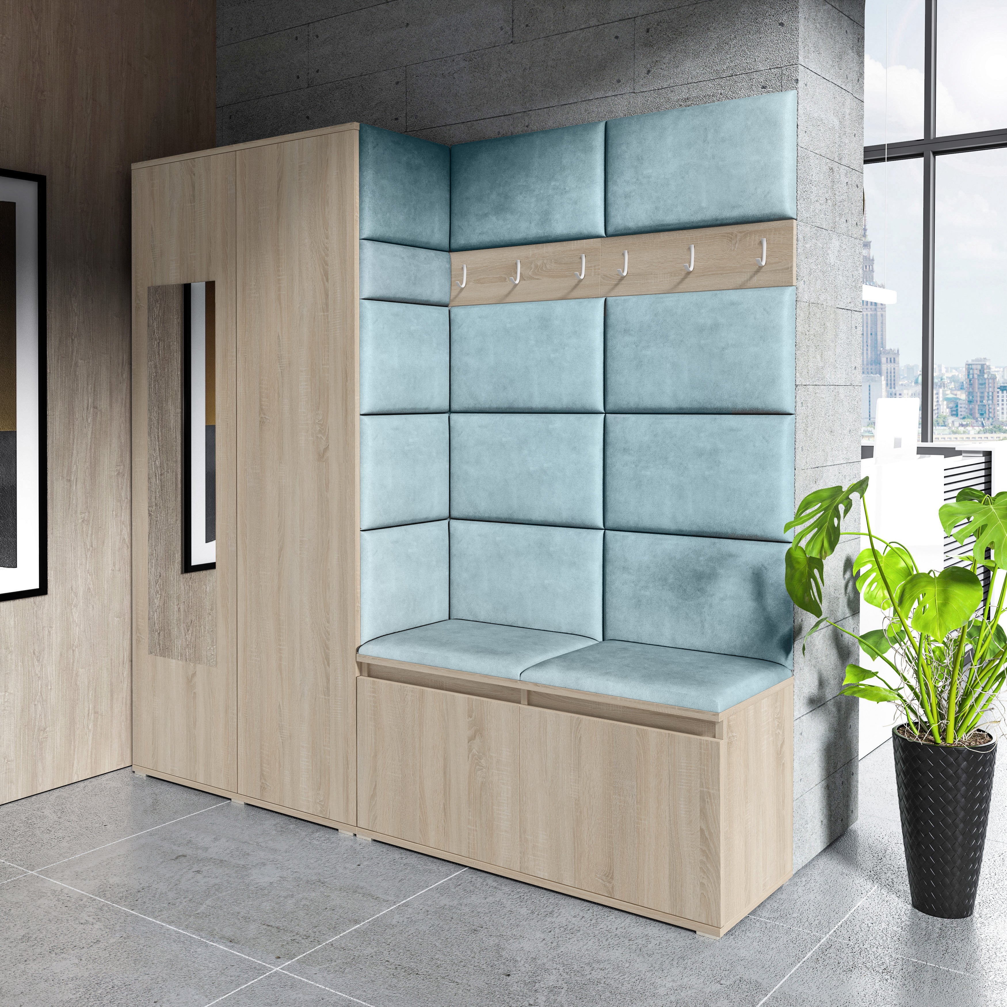 PK Emi 8 Flurgarderobe Sonoma - Polsterpaneele in verschiedenen Farben