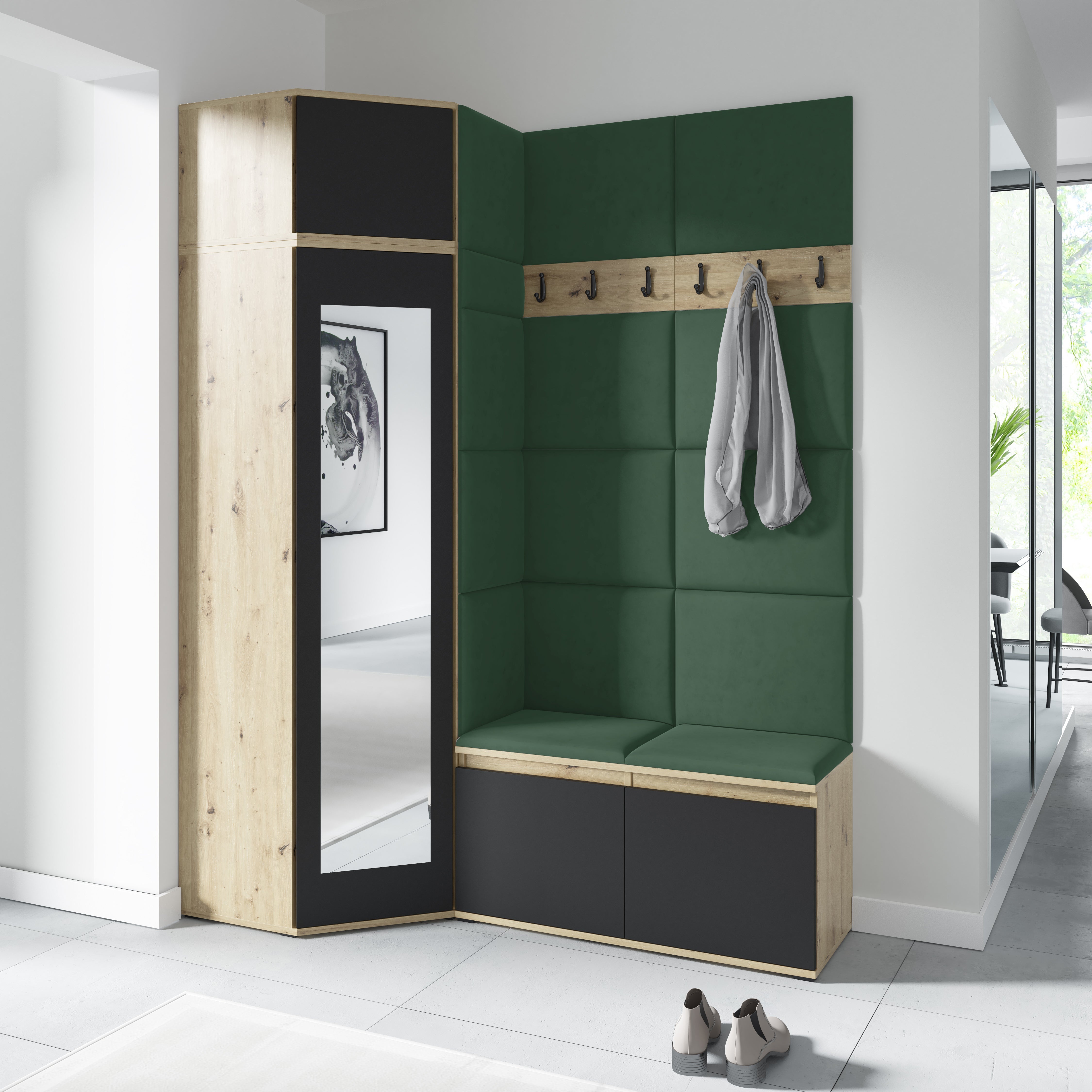 PK Emi 37 Hallway Wardrobe Aristan Oak\Black- Upholstered Panels in Various Colours