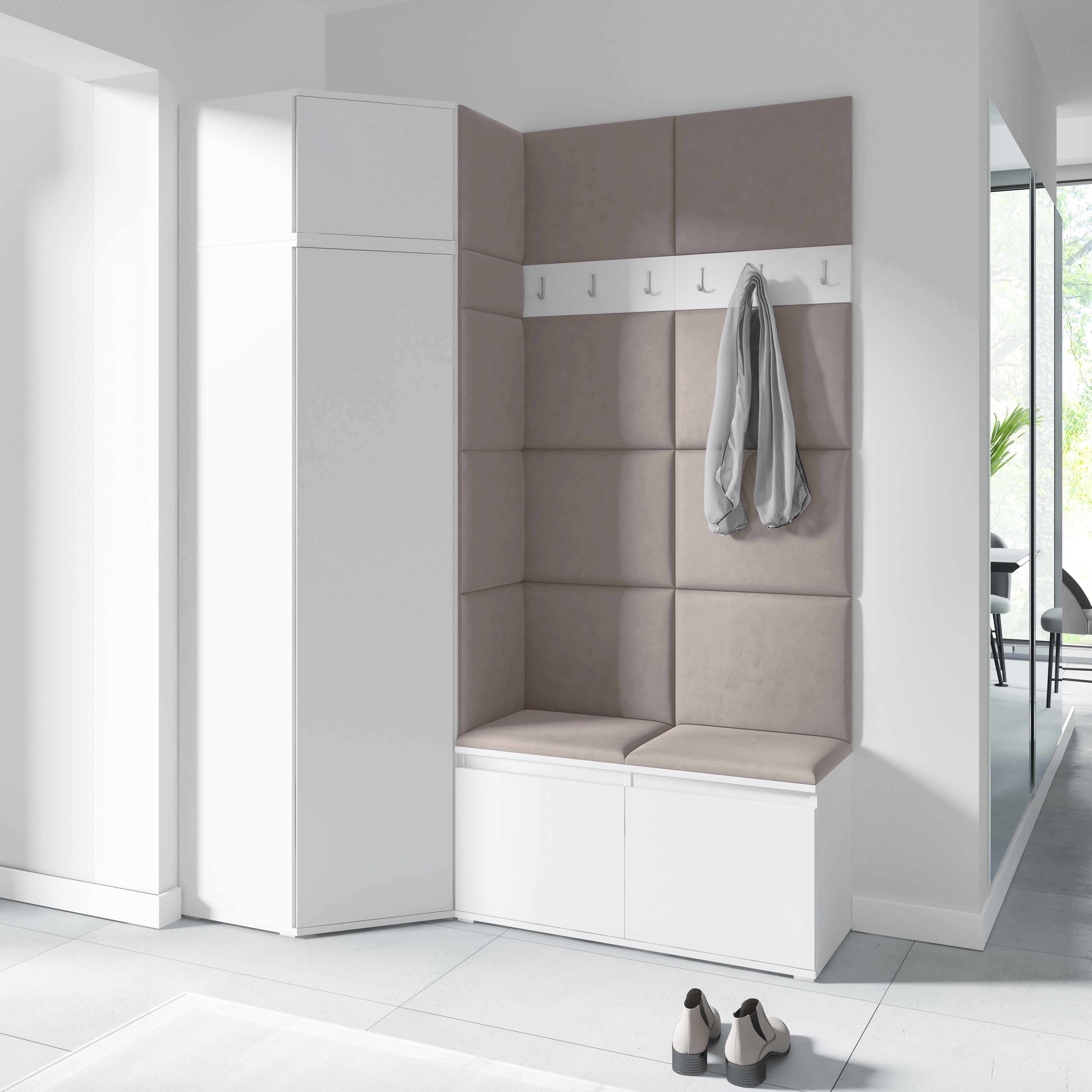 PK Emi 37 Hallway Wardrobe White - Upholstered Panels in Various Colours