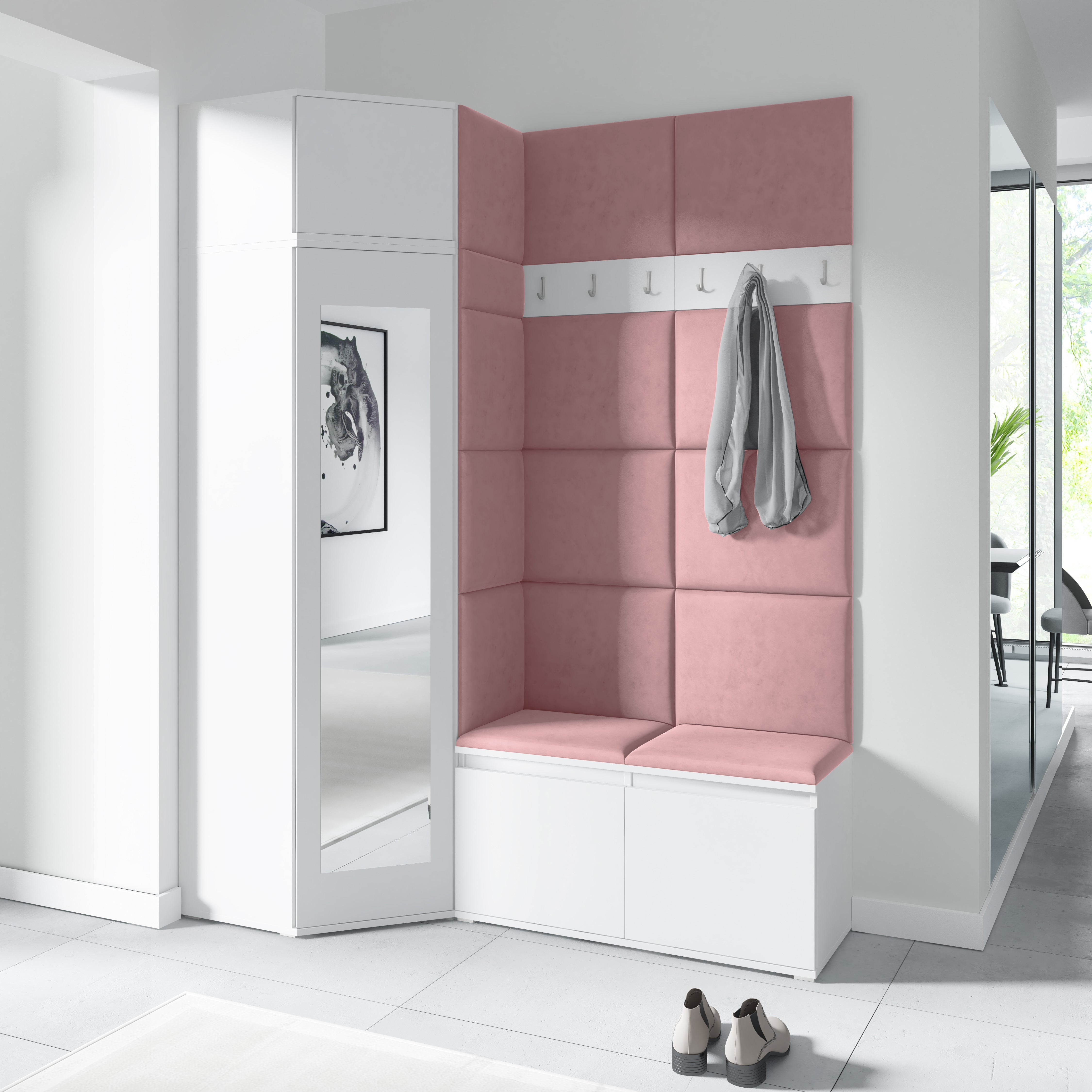 PK Emi 37 Hallway Wardrobe White - Upholstered Panels in Various Colours