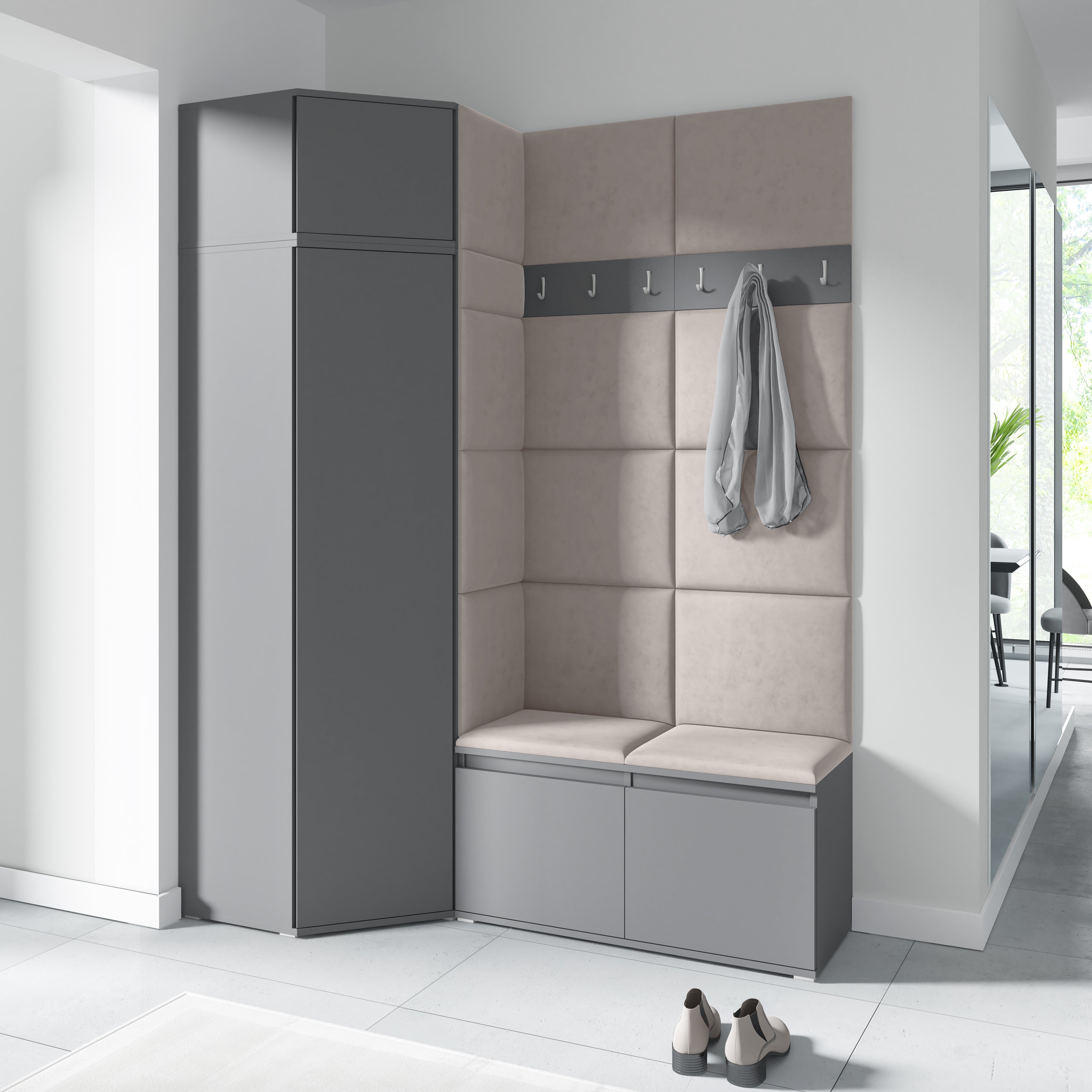 PK Emi 37 Hallway Wardrobe Graphite - Upholstered Panels in Various Colours