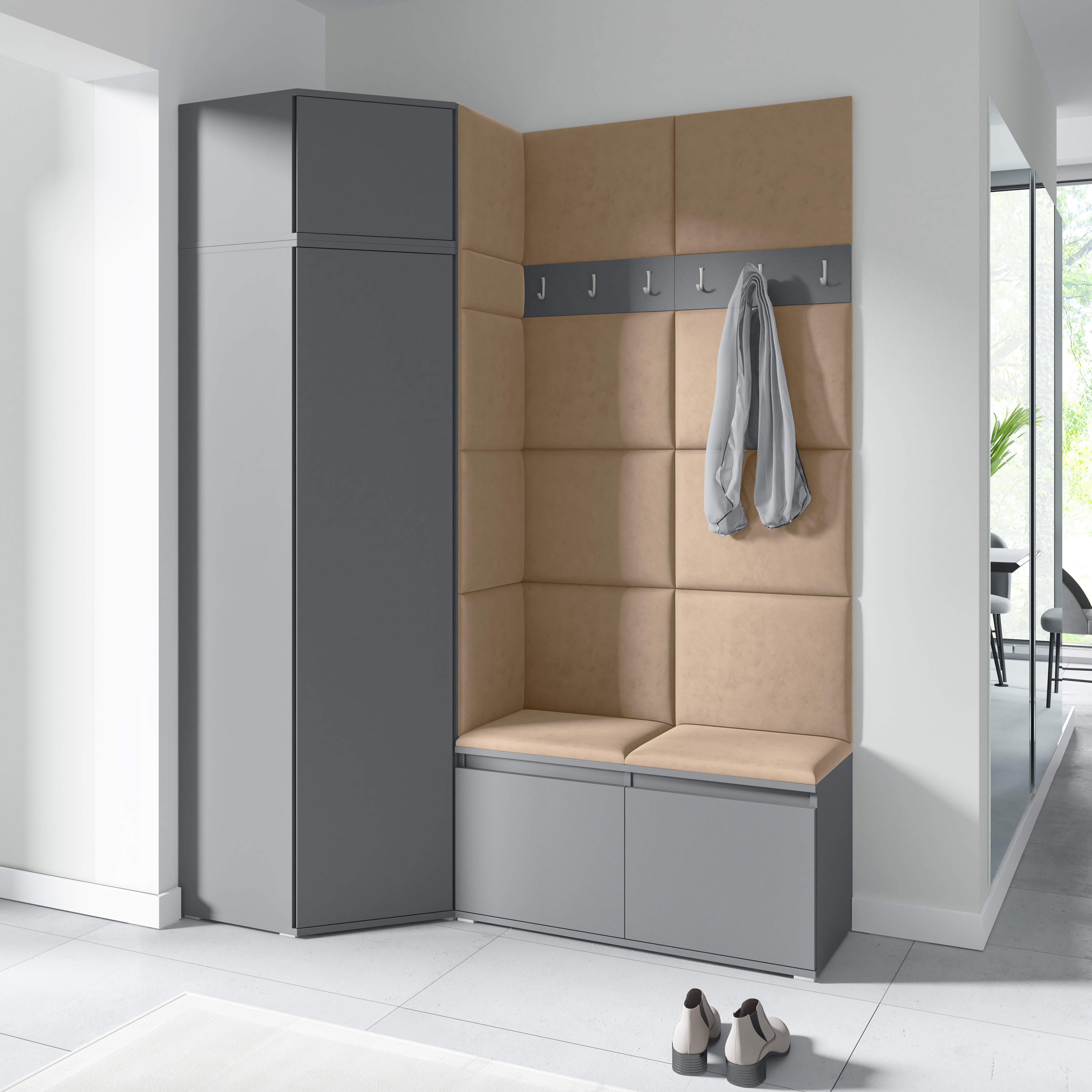 PK Emi 37 Hallway Wardrobe Graphite - Upholstered Panels in Various Colours