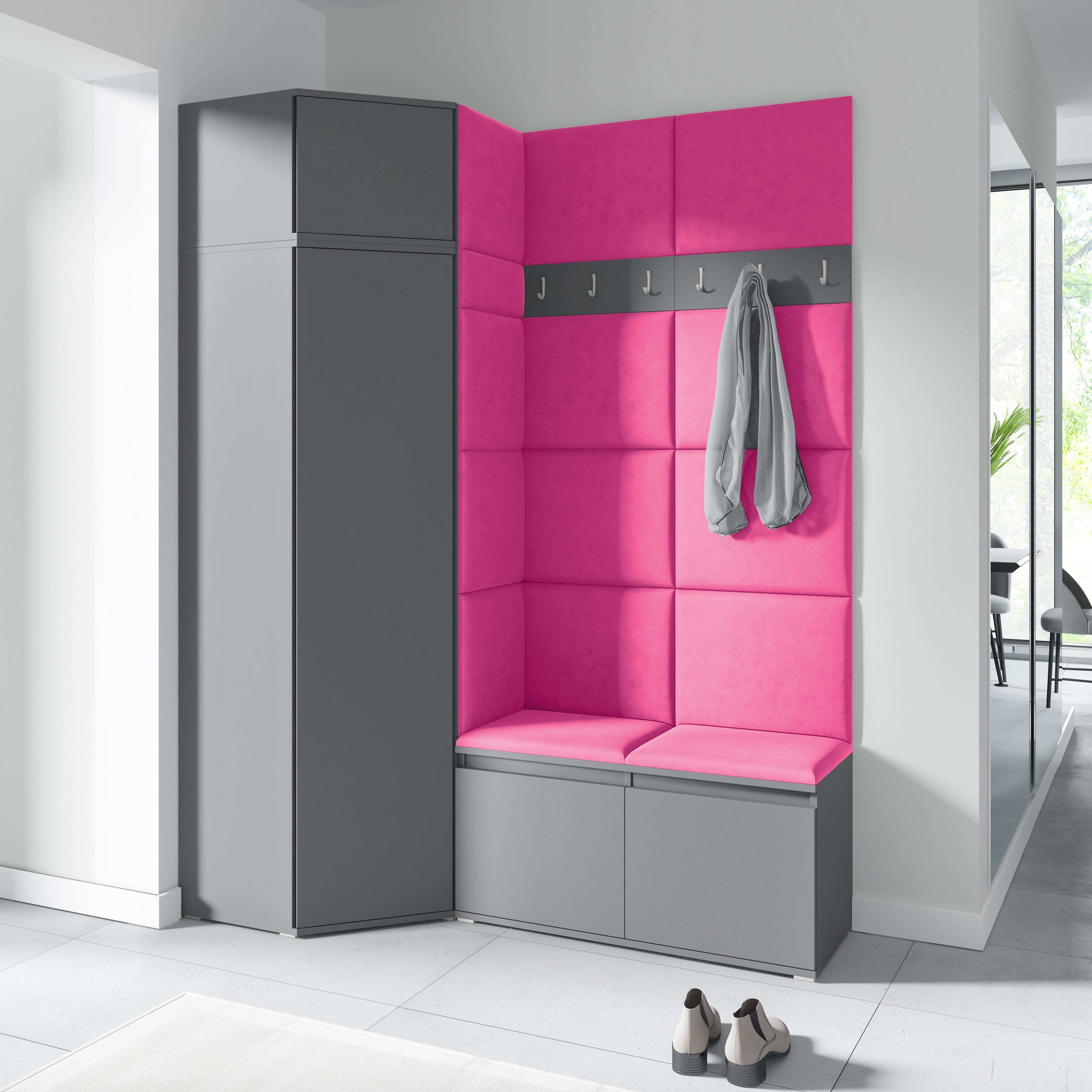 PK Emi 37 Hallway Wardrobe Graphite - Upholstered Panels in Various Colours