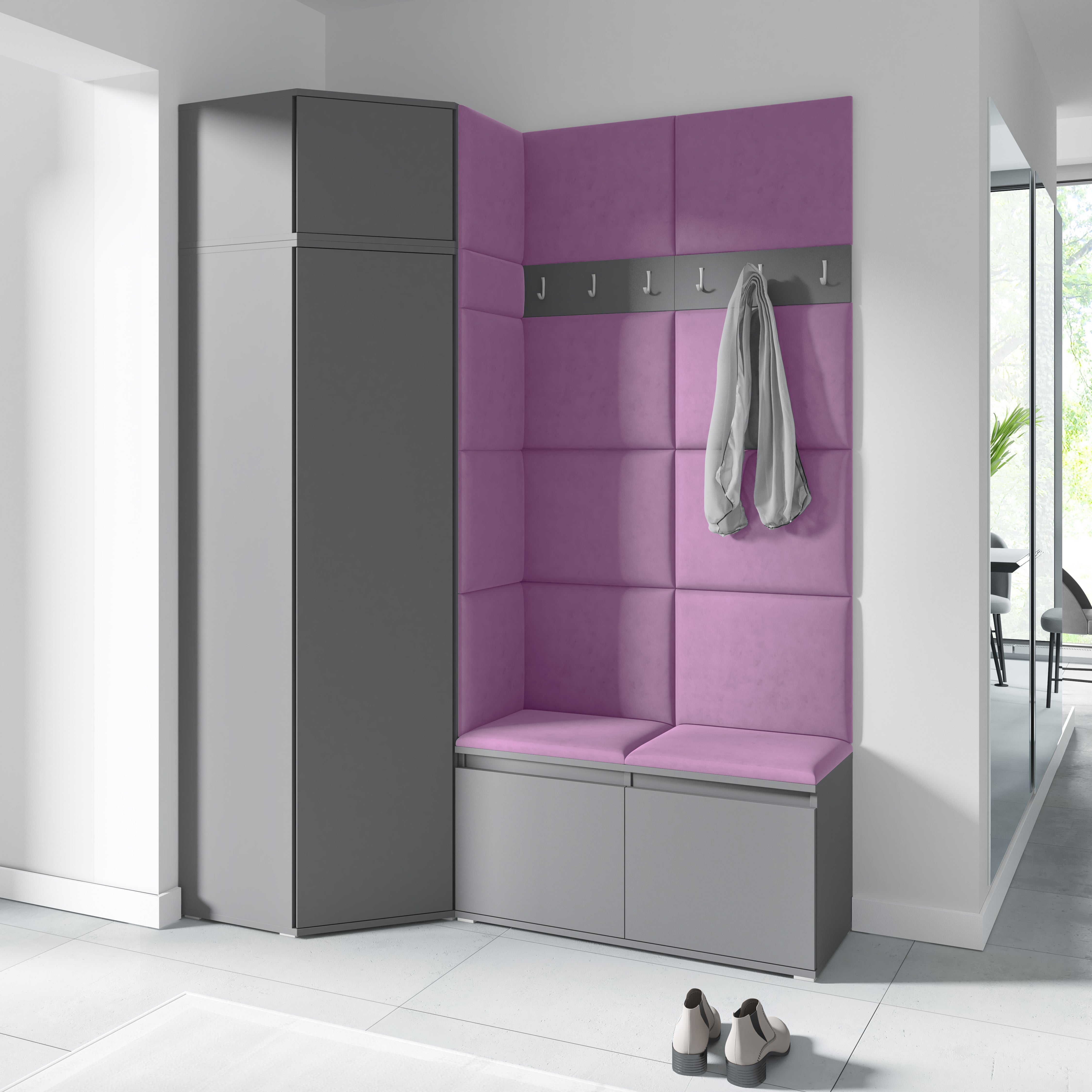 PK Emi 37 Hallway Wardrobe Graphite - Upholstered Panels in Various Colours