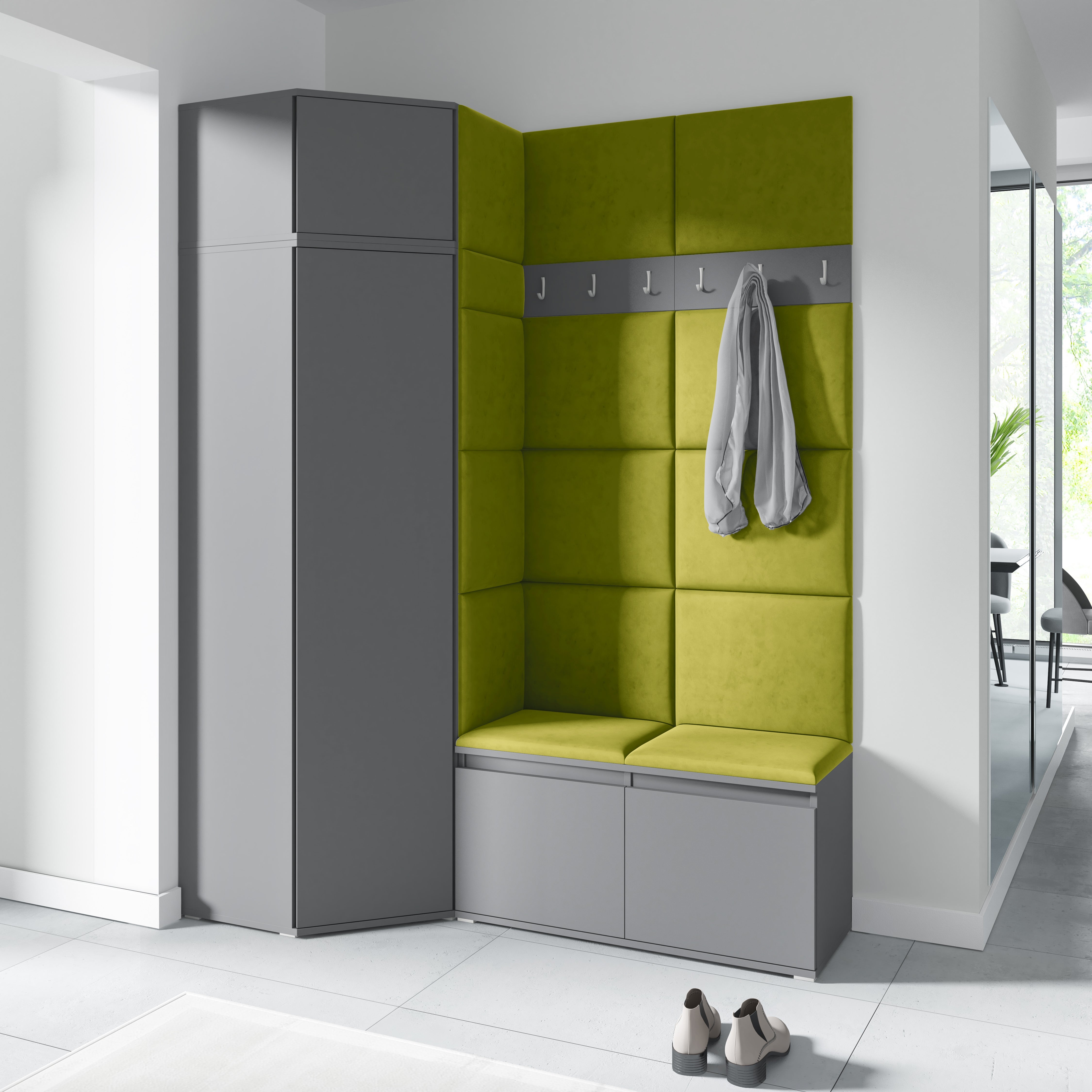 PK Emi 37 Hallway Wardrobe Graphite - Upholstered Panels in Various Colours