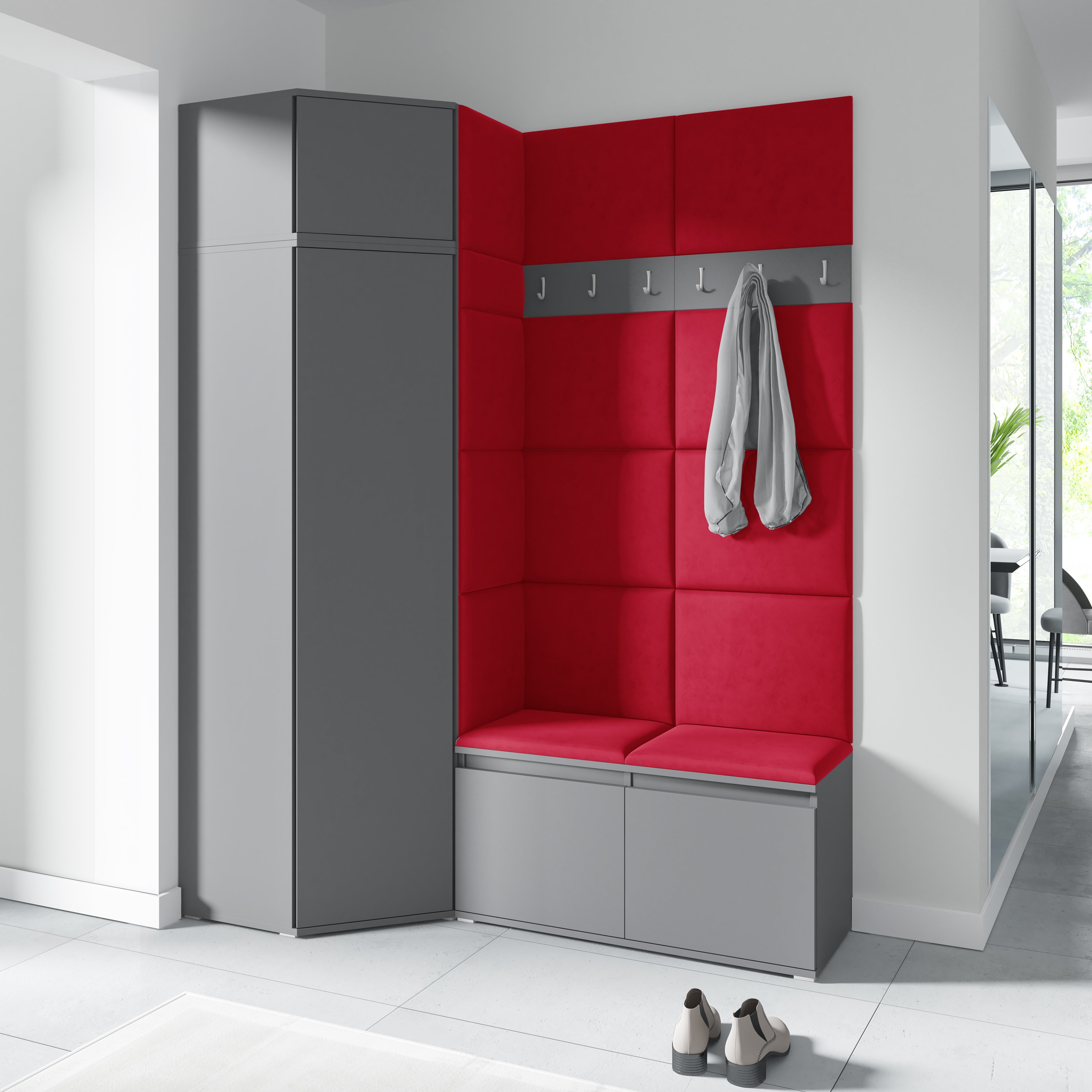 PK Emi 37 Hallway Wardrobe Graphite - Upholstered Panels in Various Colours