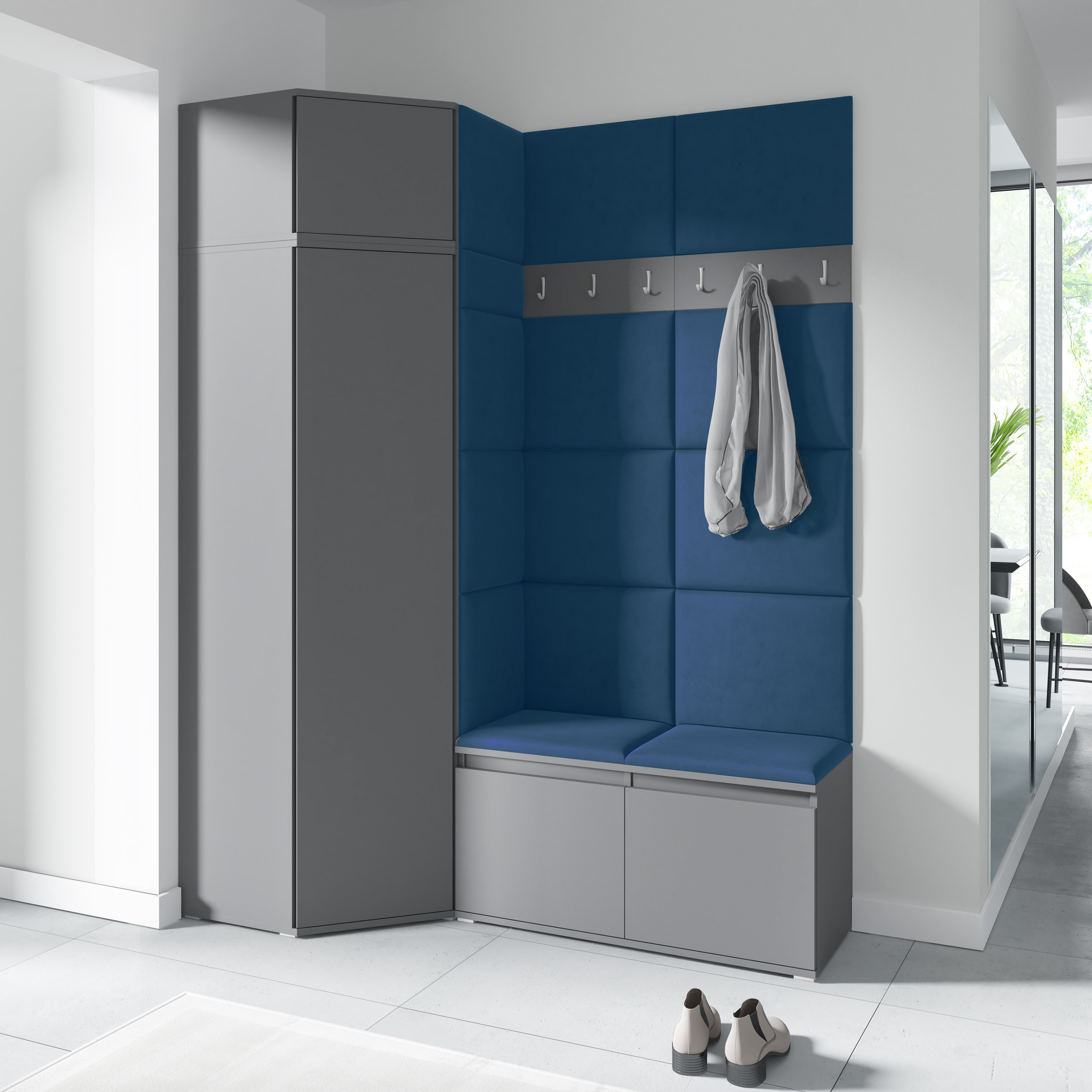 PK Emi 37 Hallway Wardrobe Graphite - Upholstered Panels in Various Colours