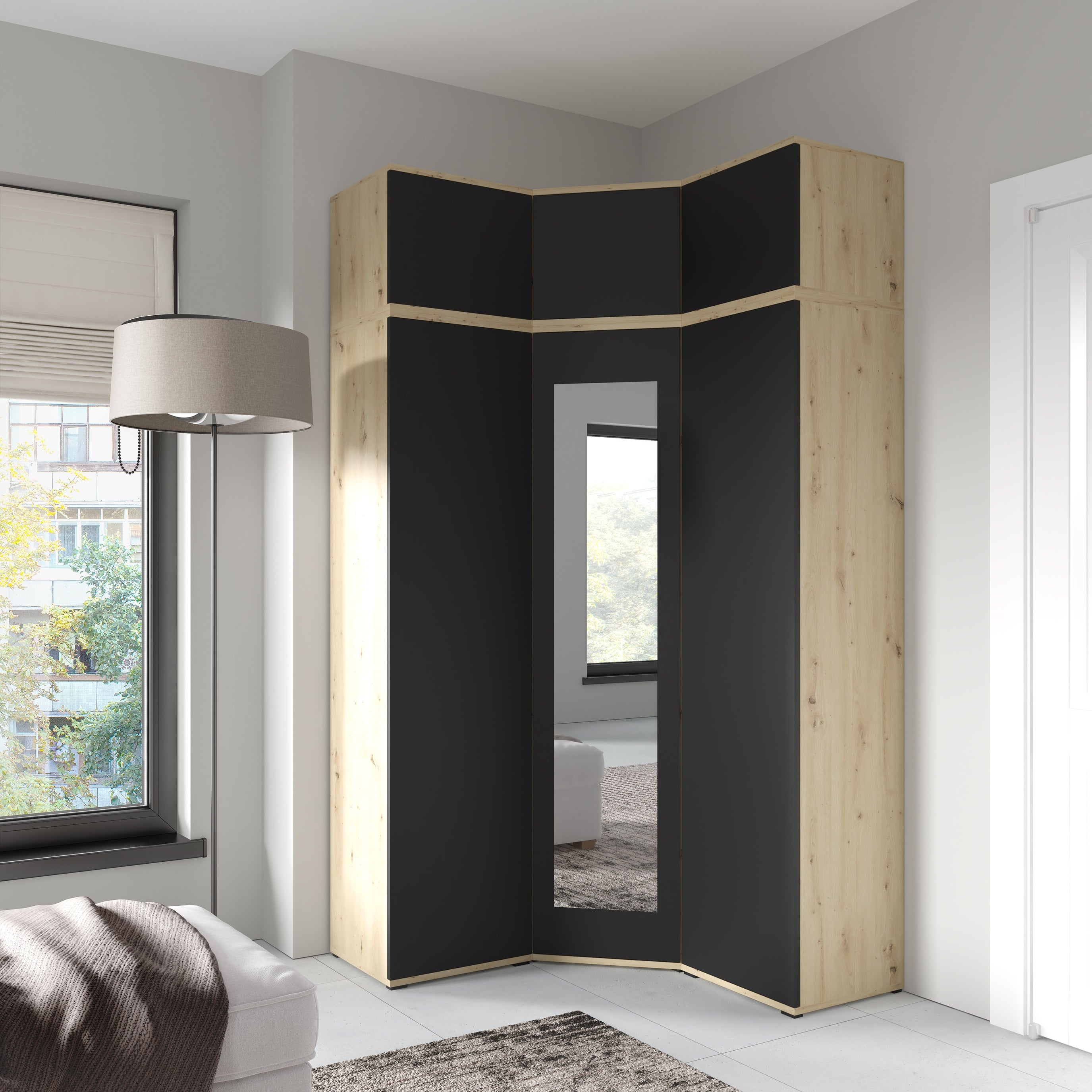 PK Emi 41 Hallway Wardrobe White/ Sonoma Oak/Graphite/Aristan Oak-Black