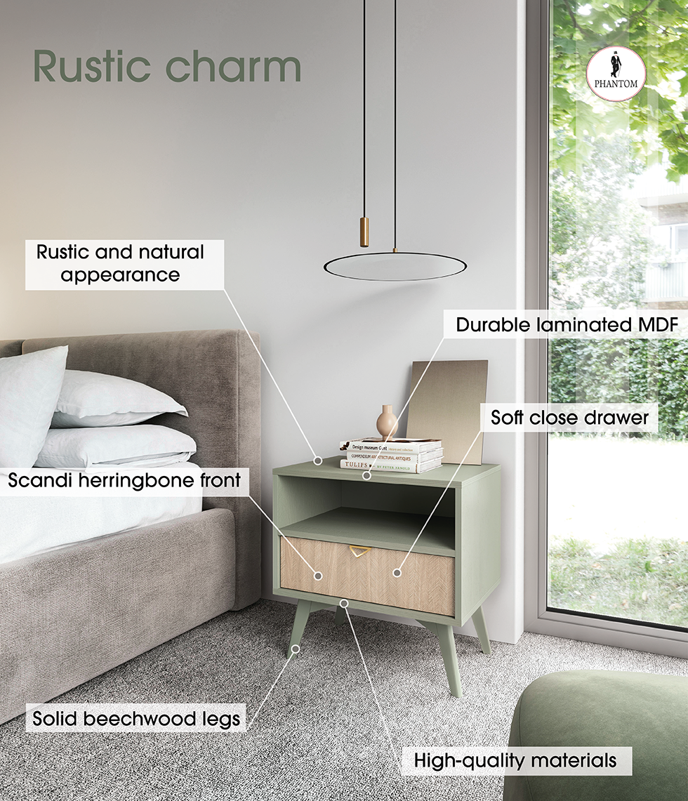 Forest Nightstand – Rustic Elegance Eucalyptus Green